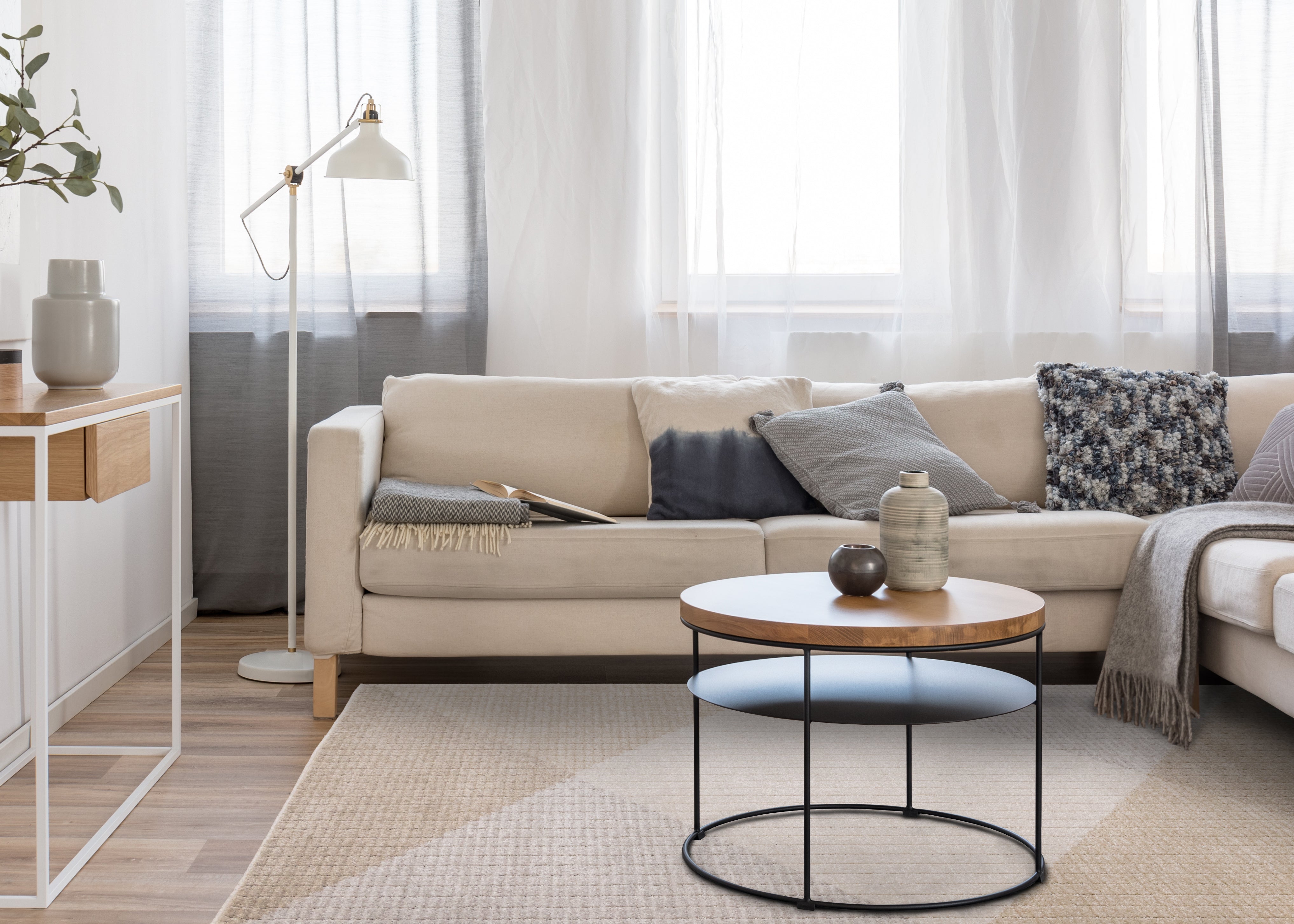 Alta Taupe Grey White Beige Striped Triangle Design Rug