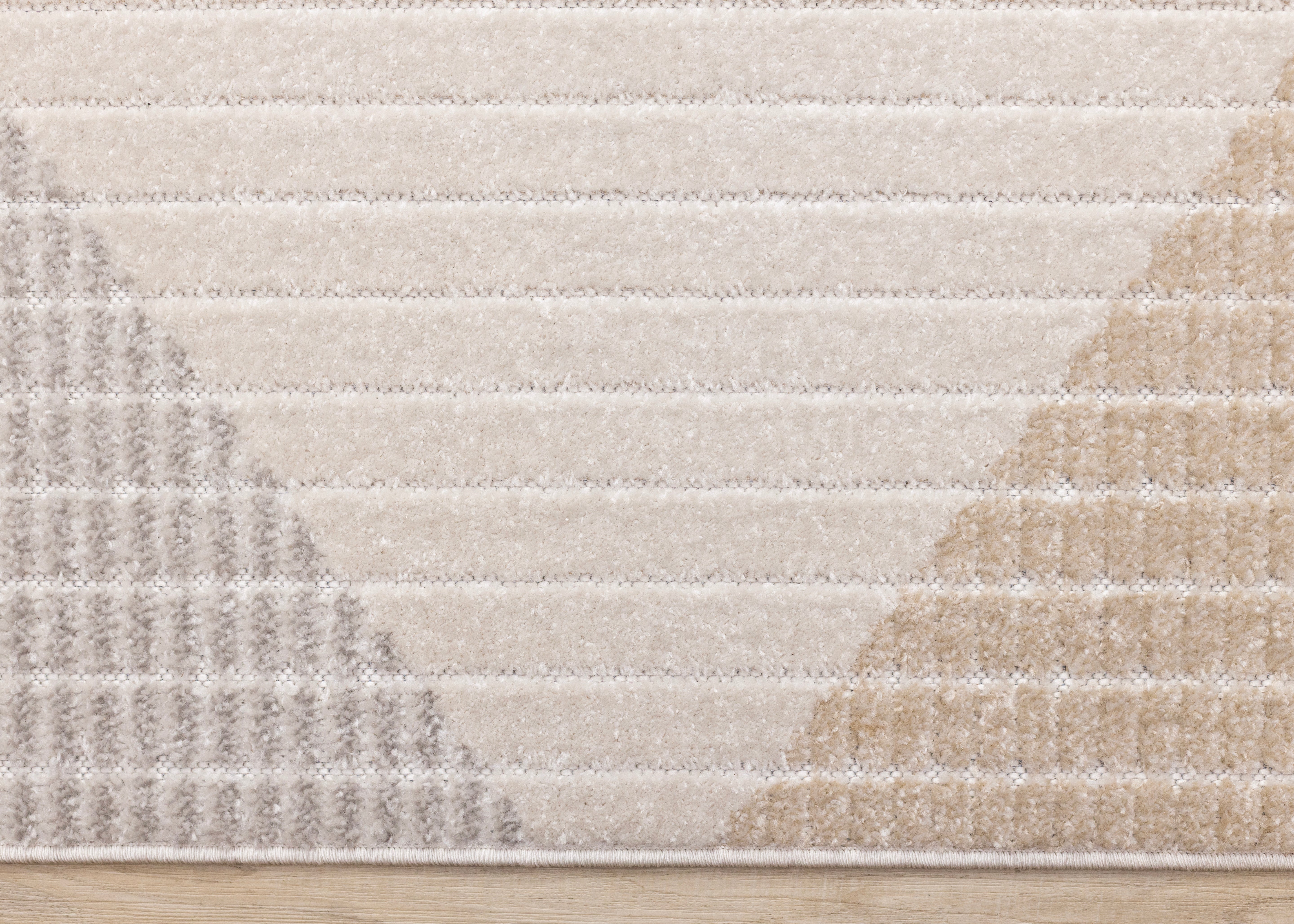 Alta Taupe Grey White Beige Striped Triangle Design Rug