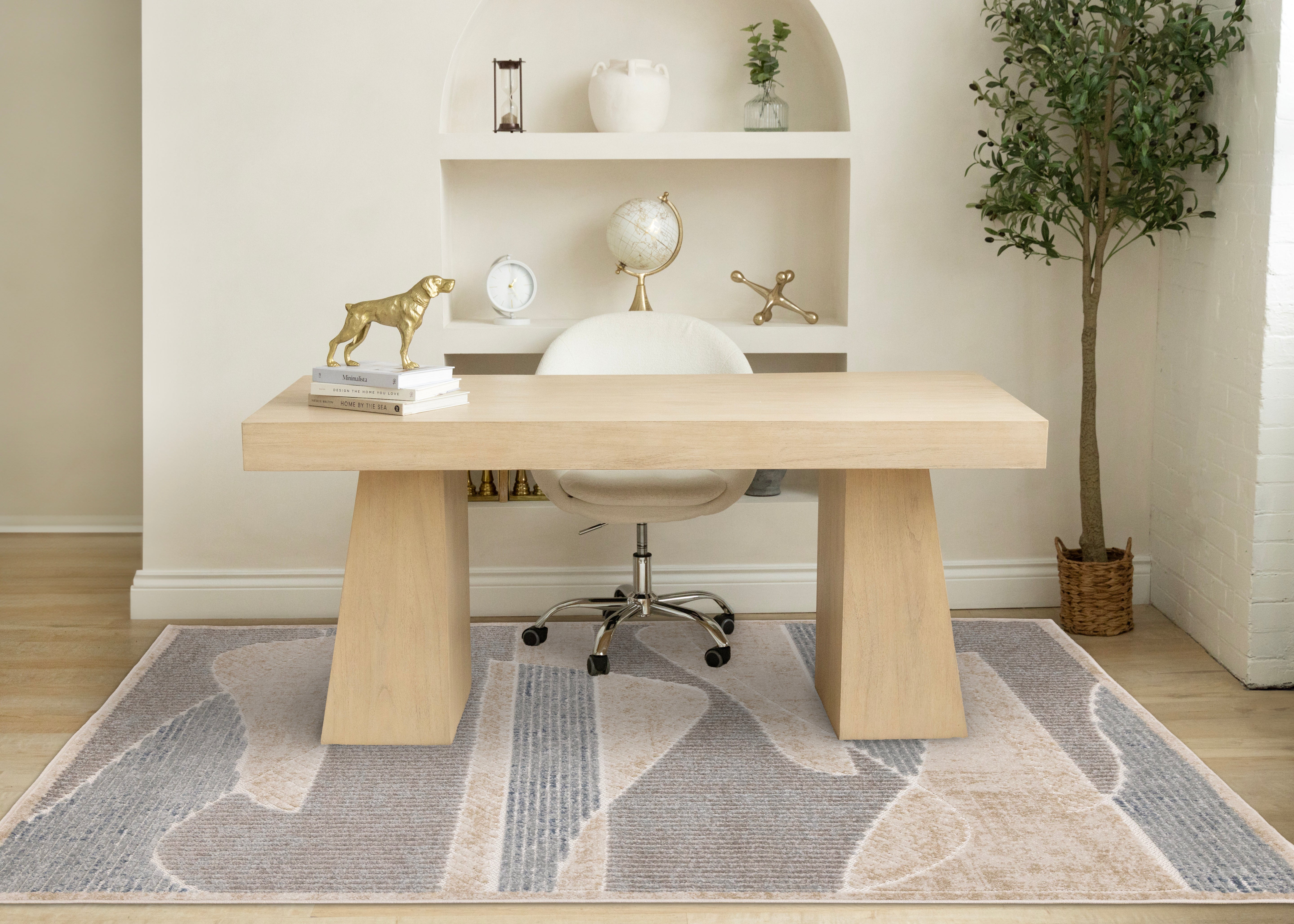 Alta Blue Beige Grey Striped Sandbanks Design Rug
