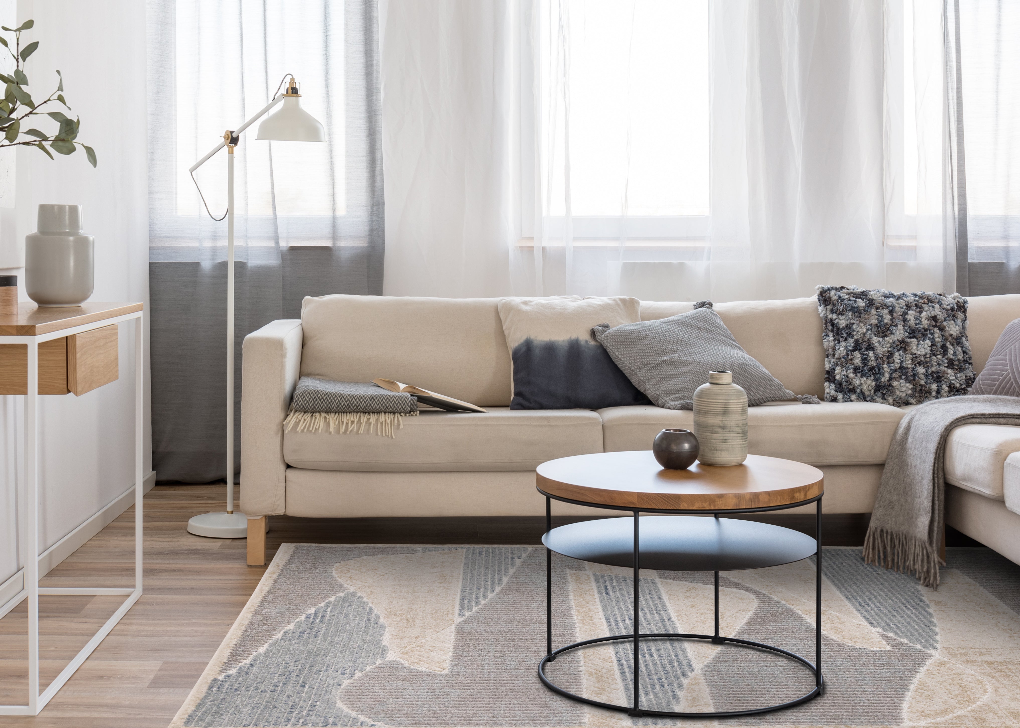Alta Blue Beige Grey Striped Sandbanks Design Rug