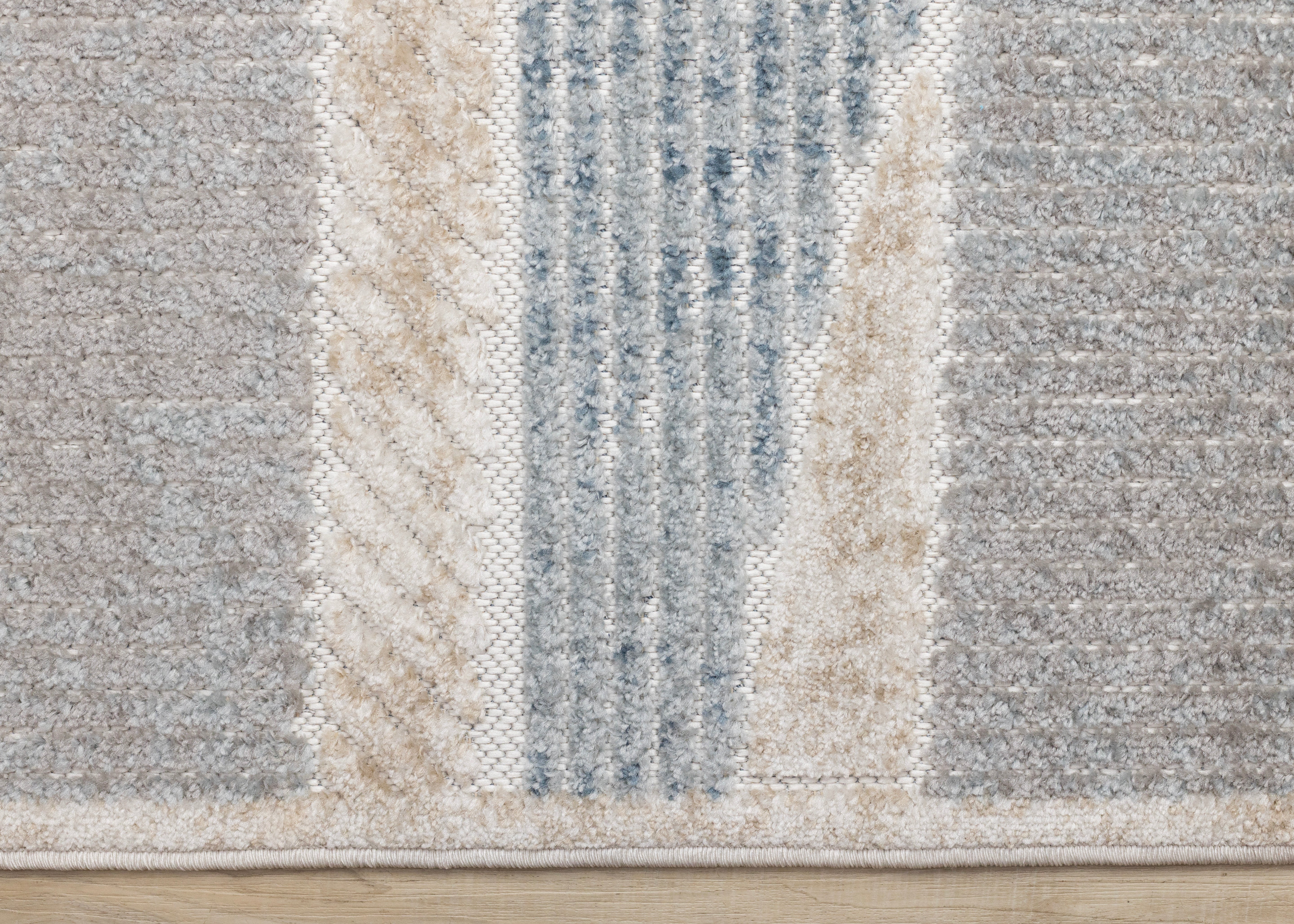 Alta Blue Beige Grey Striped Sandbanks Design Rug