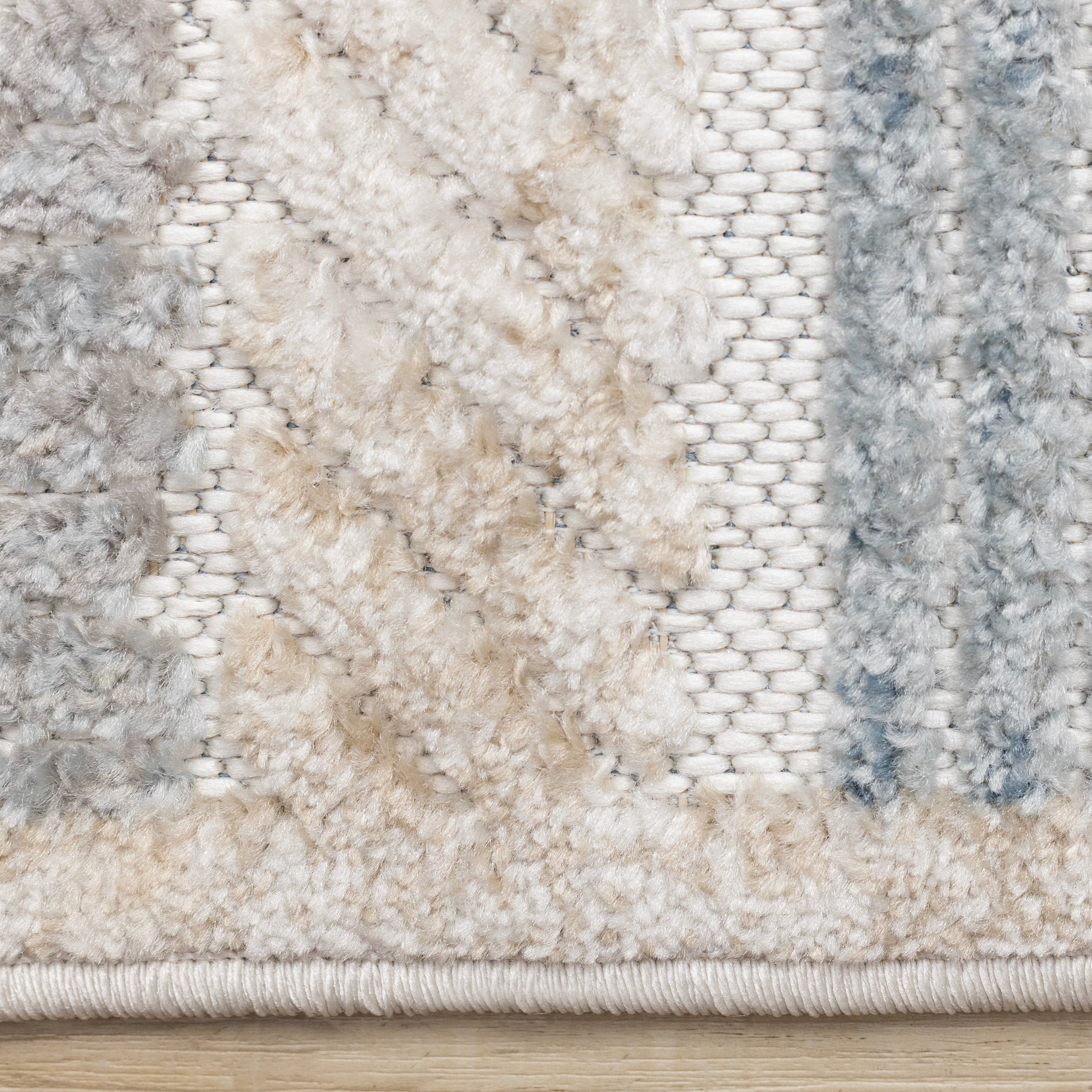 Alta Blue Beige Grey Striped Sandbanks Design Rug