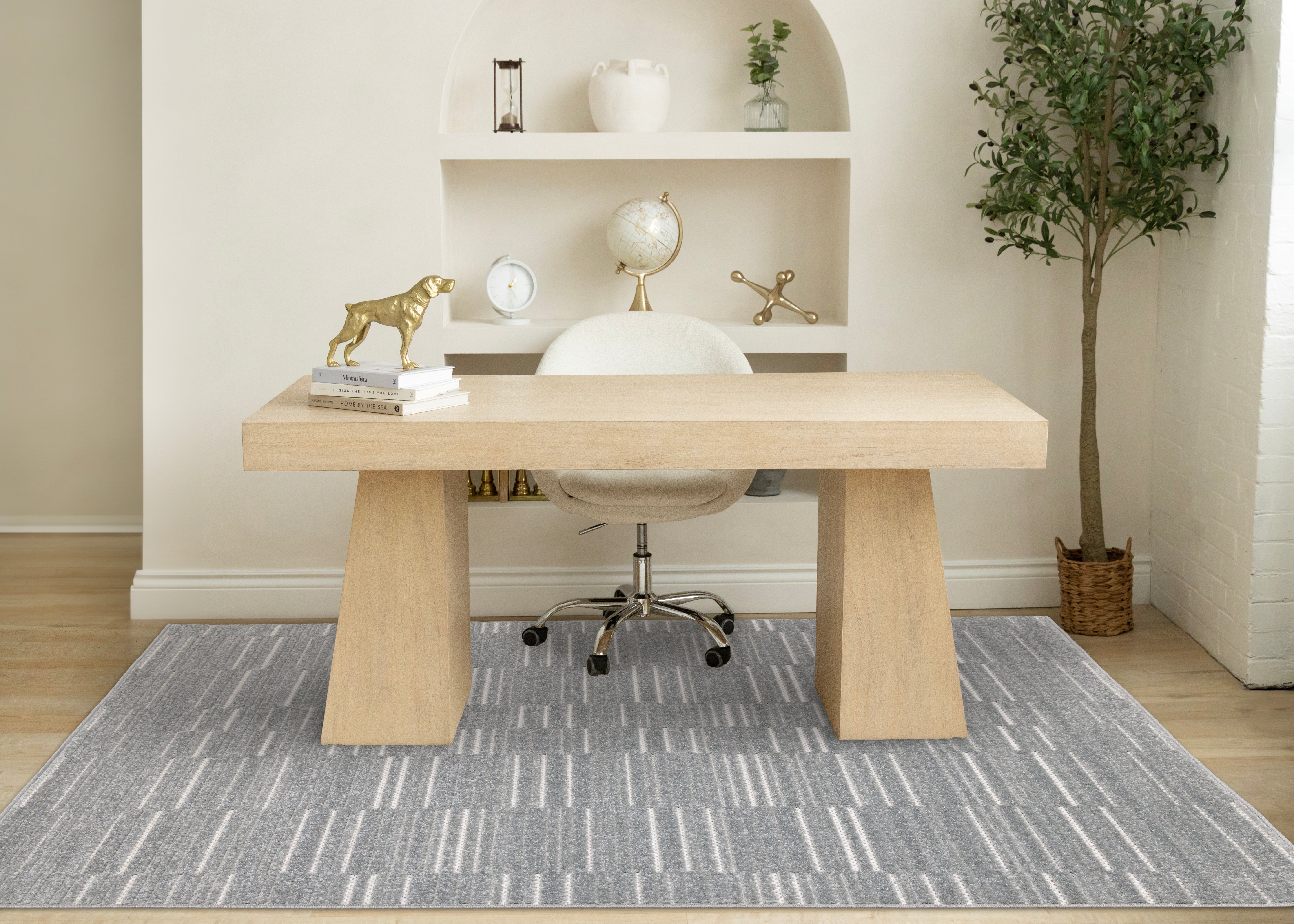 Alta Blue White Rowed Stripes Design Rug