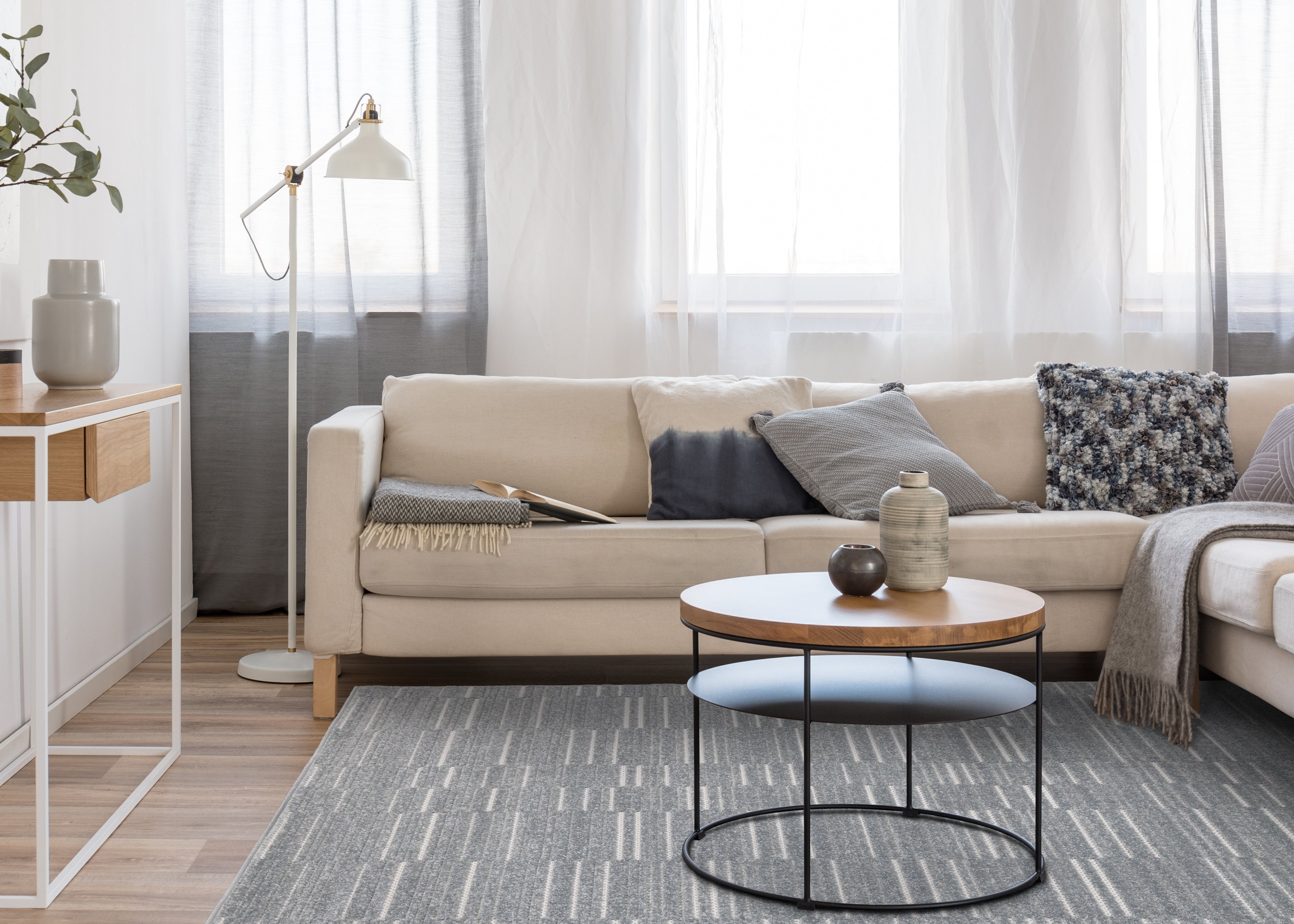 Alta Blue White Rowed Stripes Design Rug