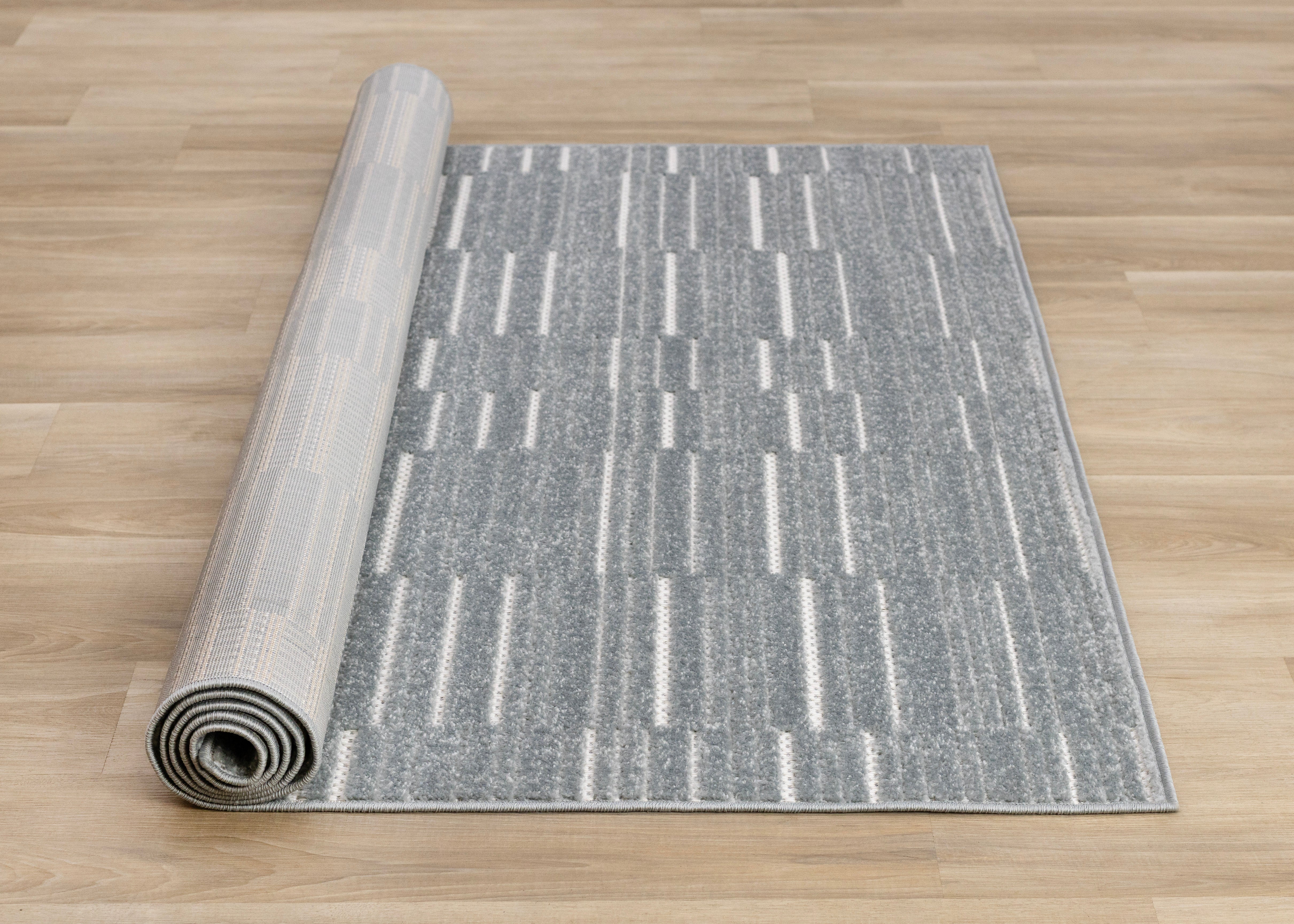 Alta Blue White Rowed Stripes Design Rug