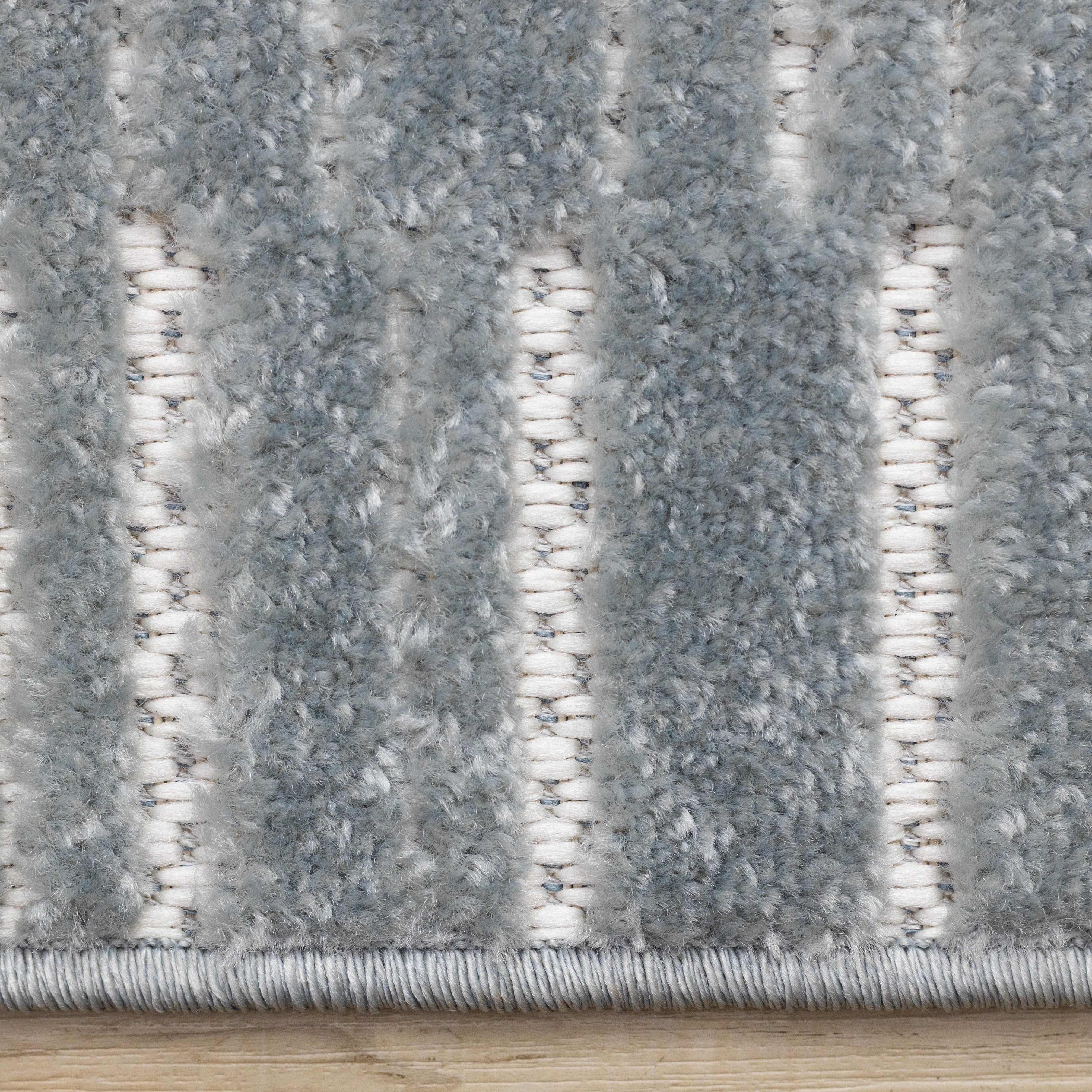 Alta Blue White Rowed Stripes Design Rug