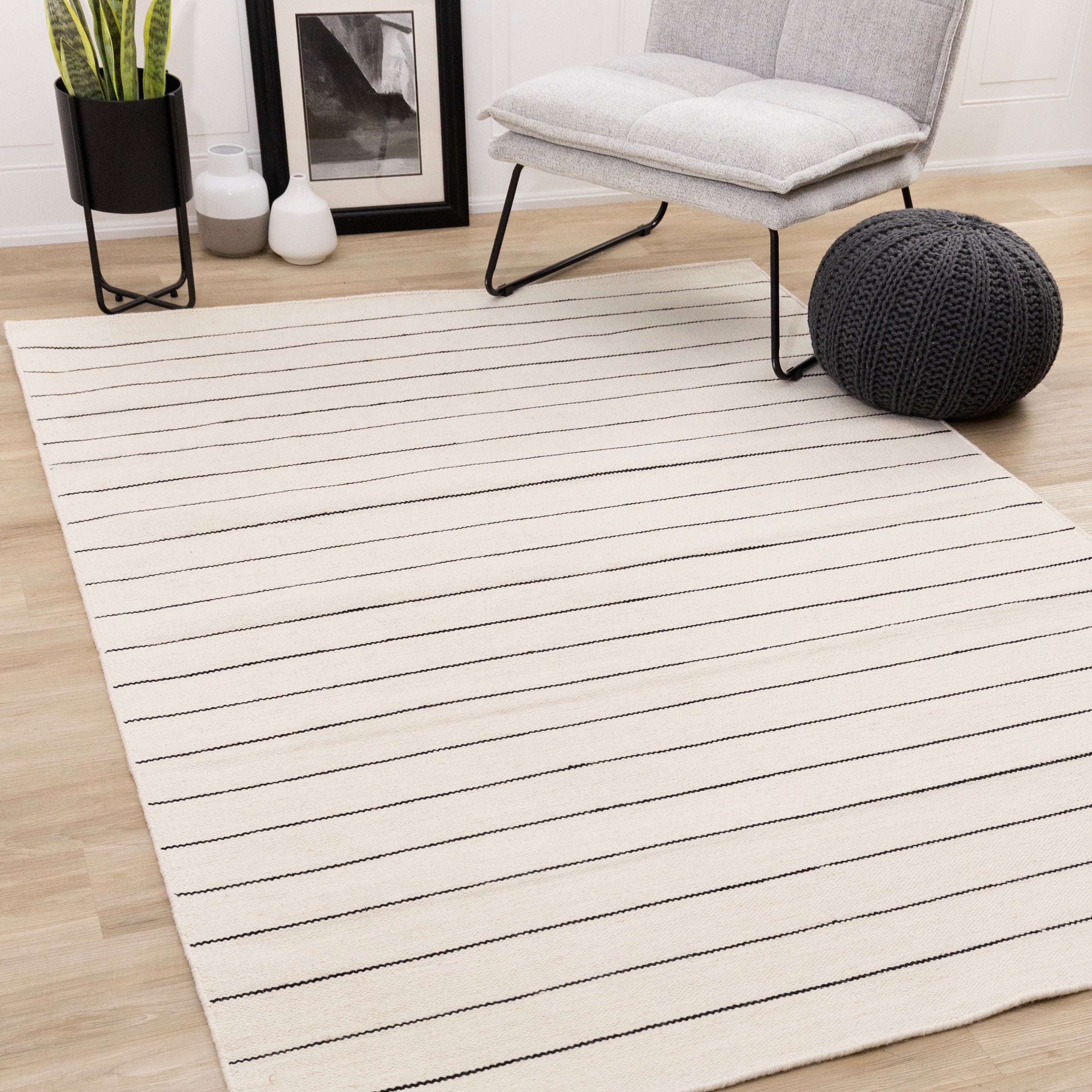 Ascent White Black Striped Rug
