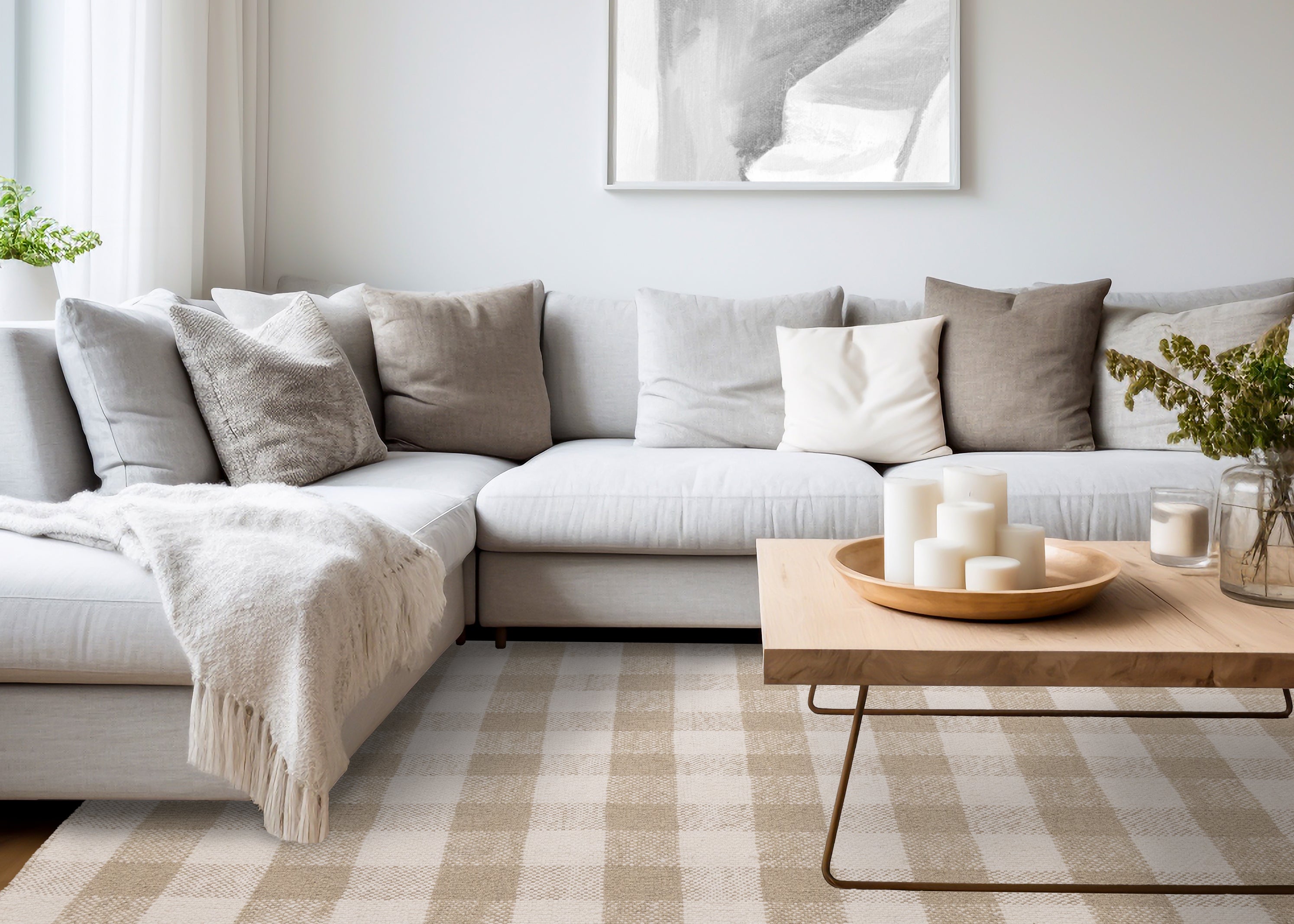 Ascent Beige White Plaid Design