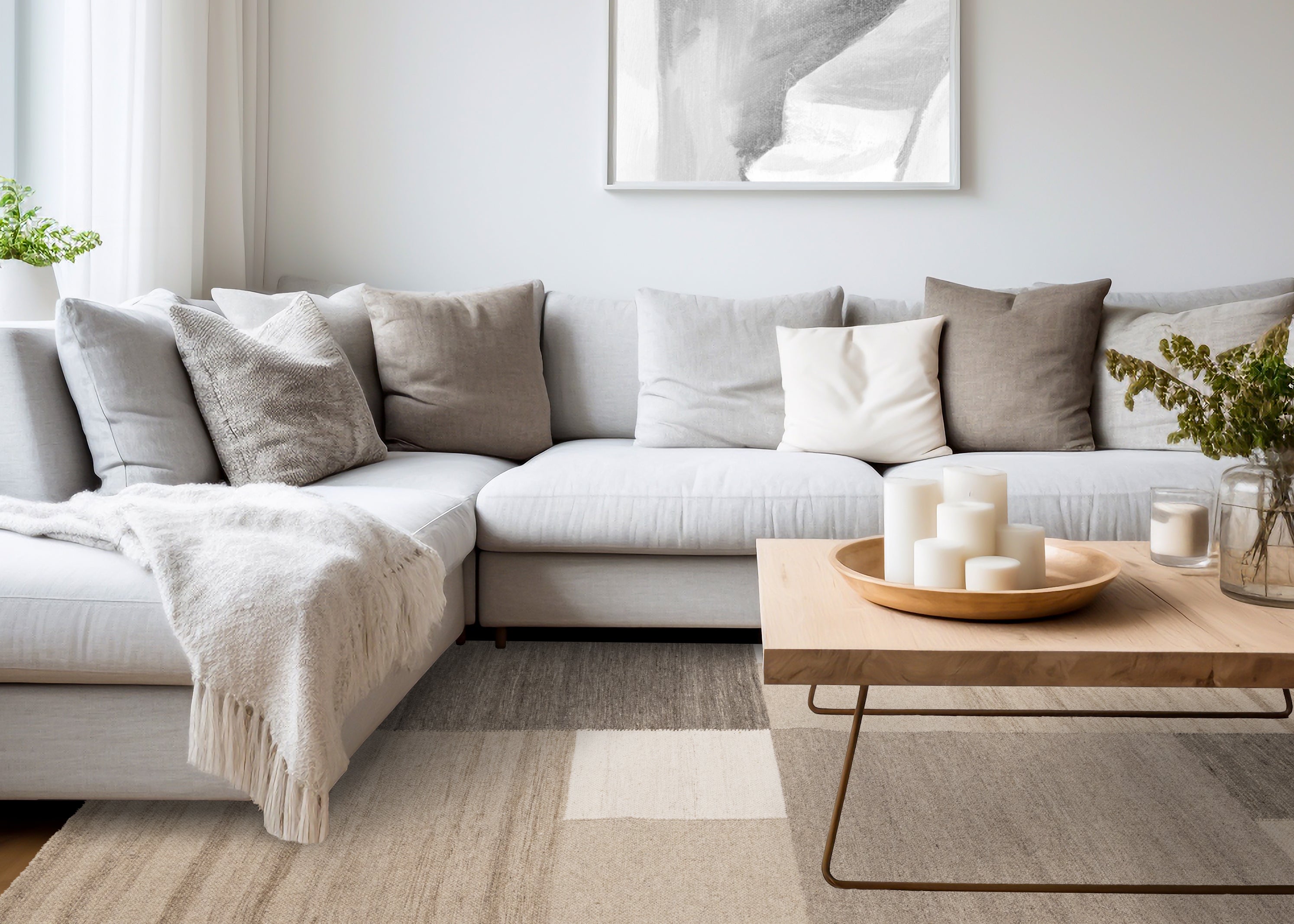 Ascent Taupe Beige White Stacked Squares Design Rug