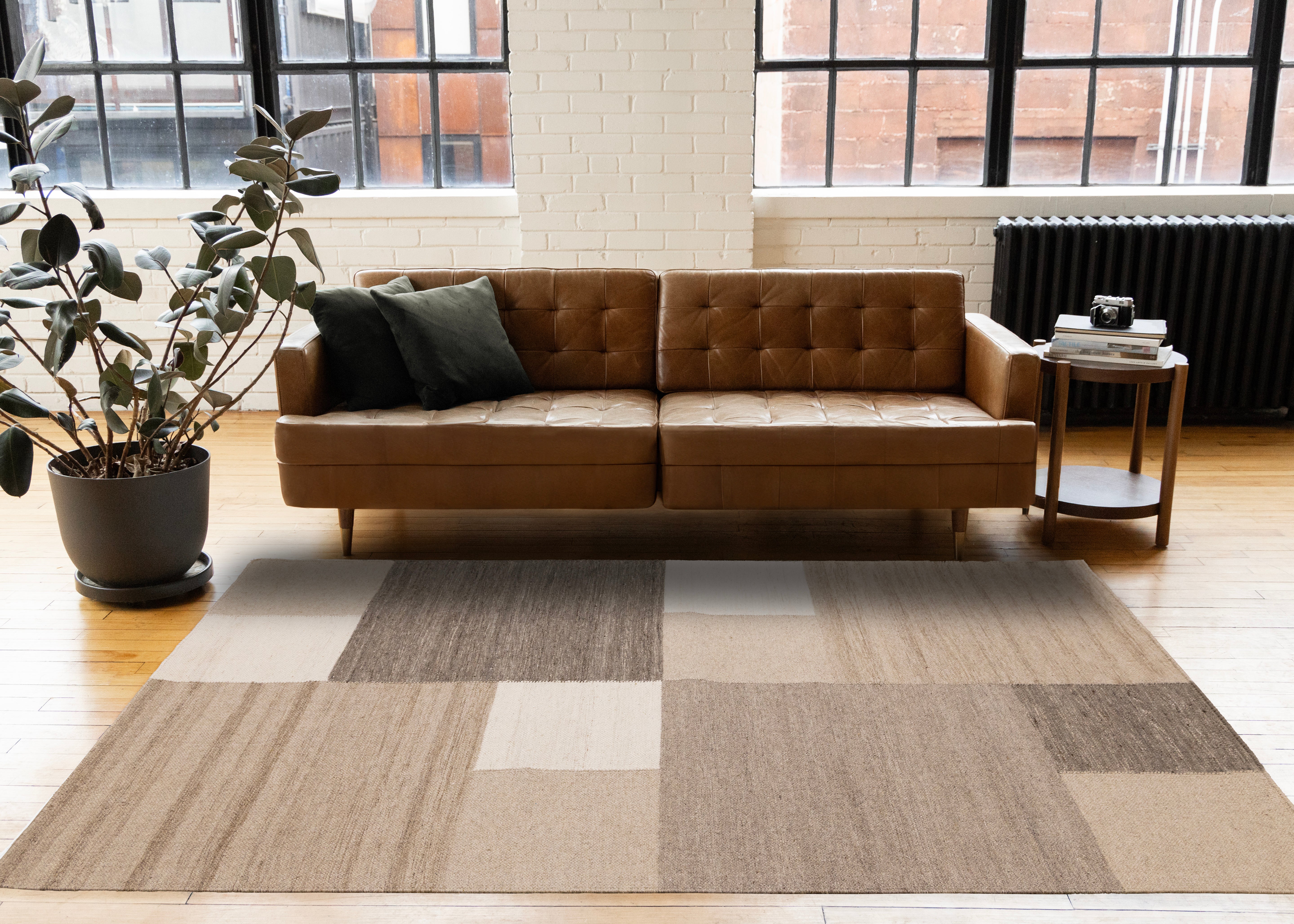 Ascent Taupe Beige White Stacked Squares Design Rug