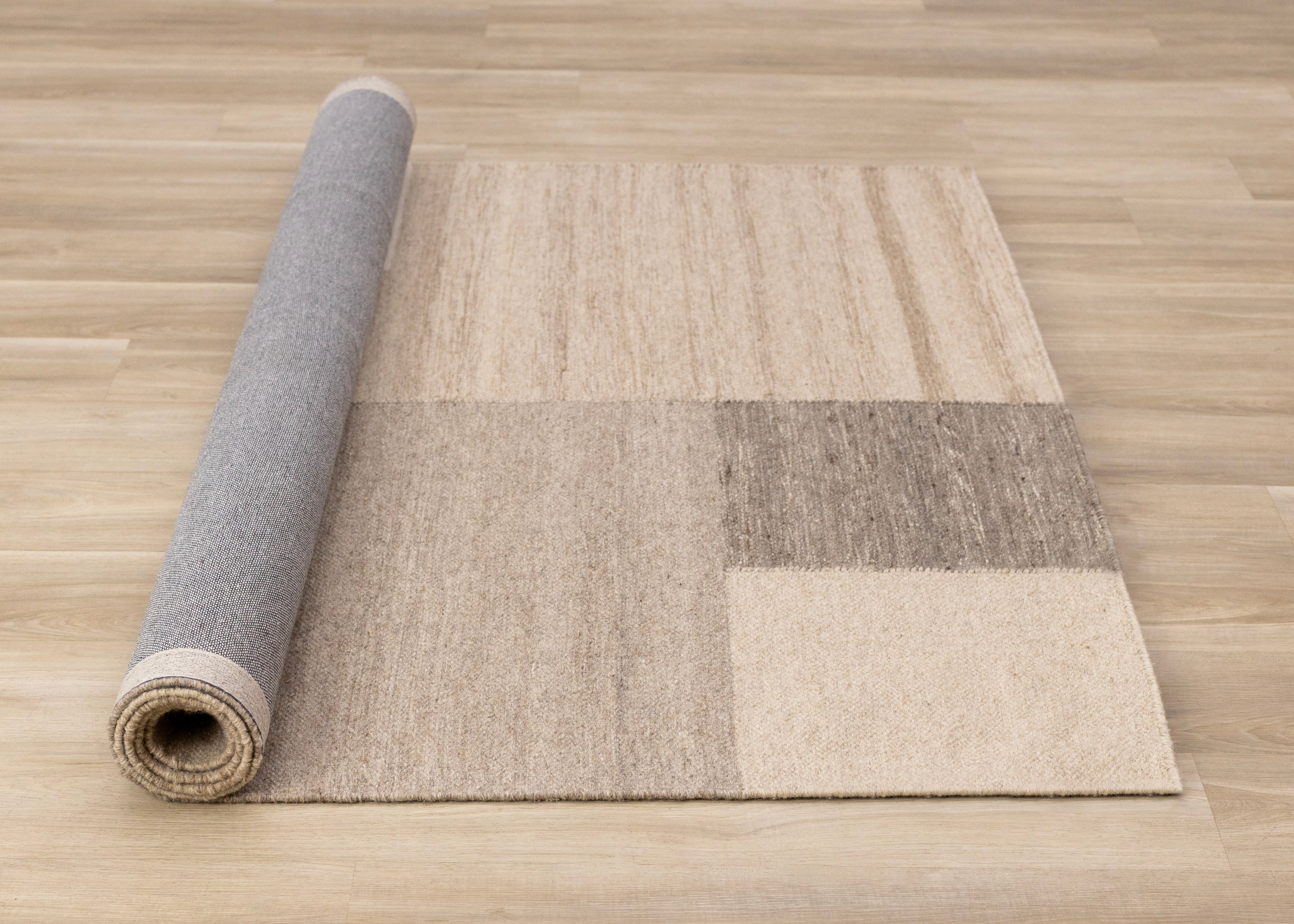 Ascent Taupe Beige White Stacked Squares Design Rug