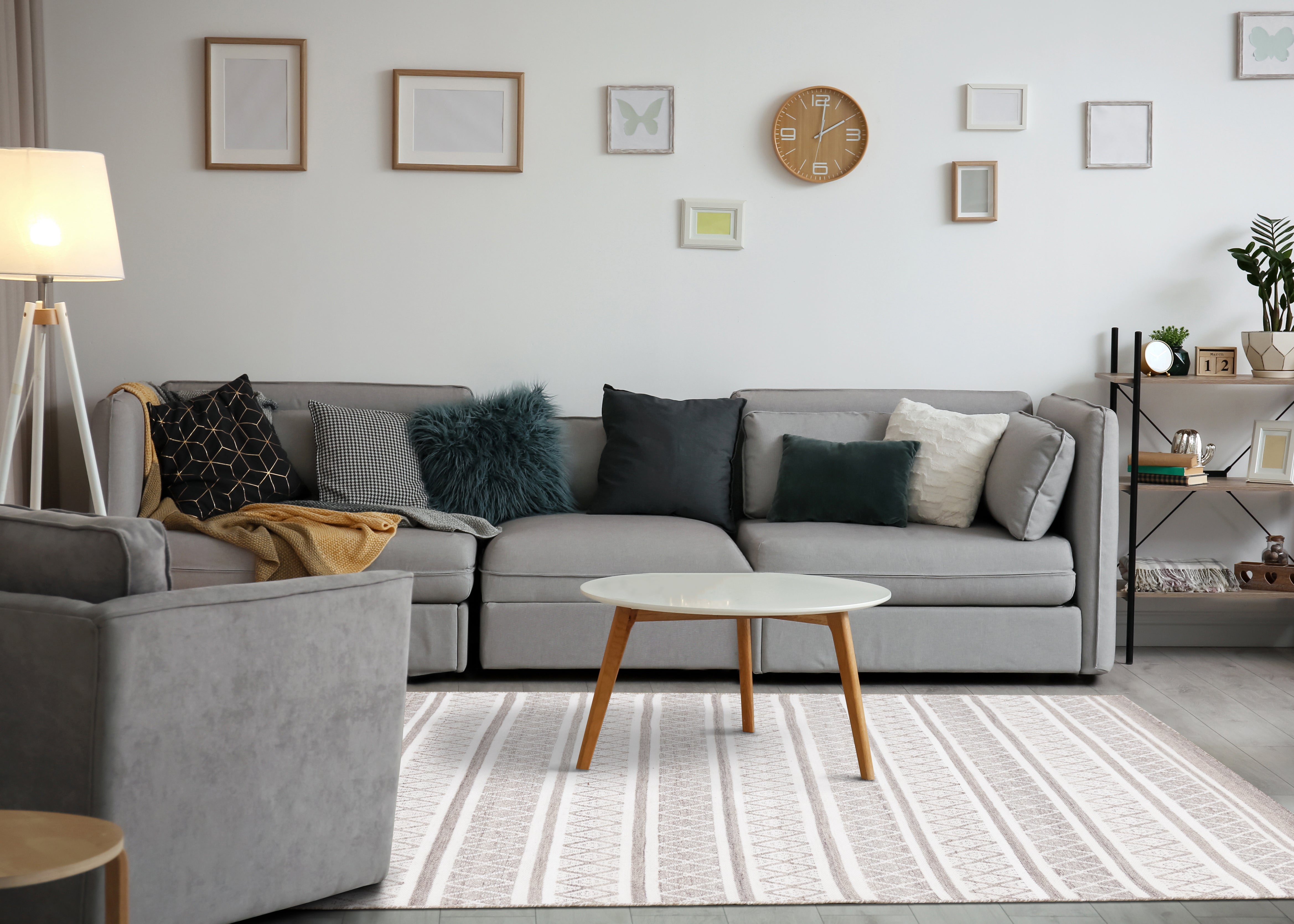 Aspen Grey Cream Striped Diamond Pattern Rug