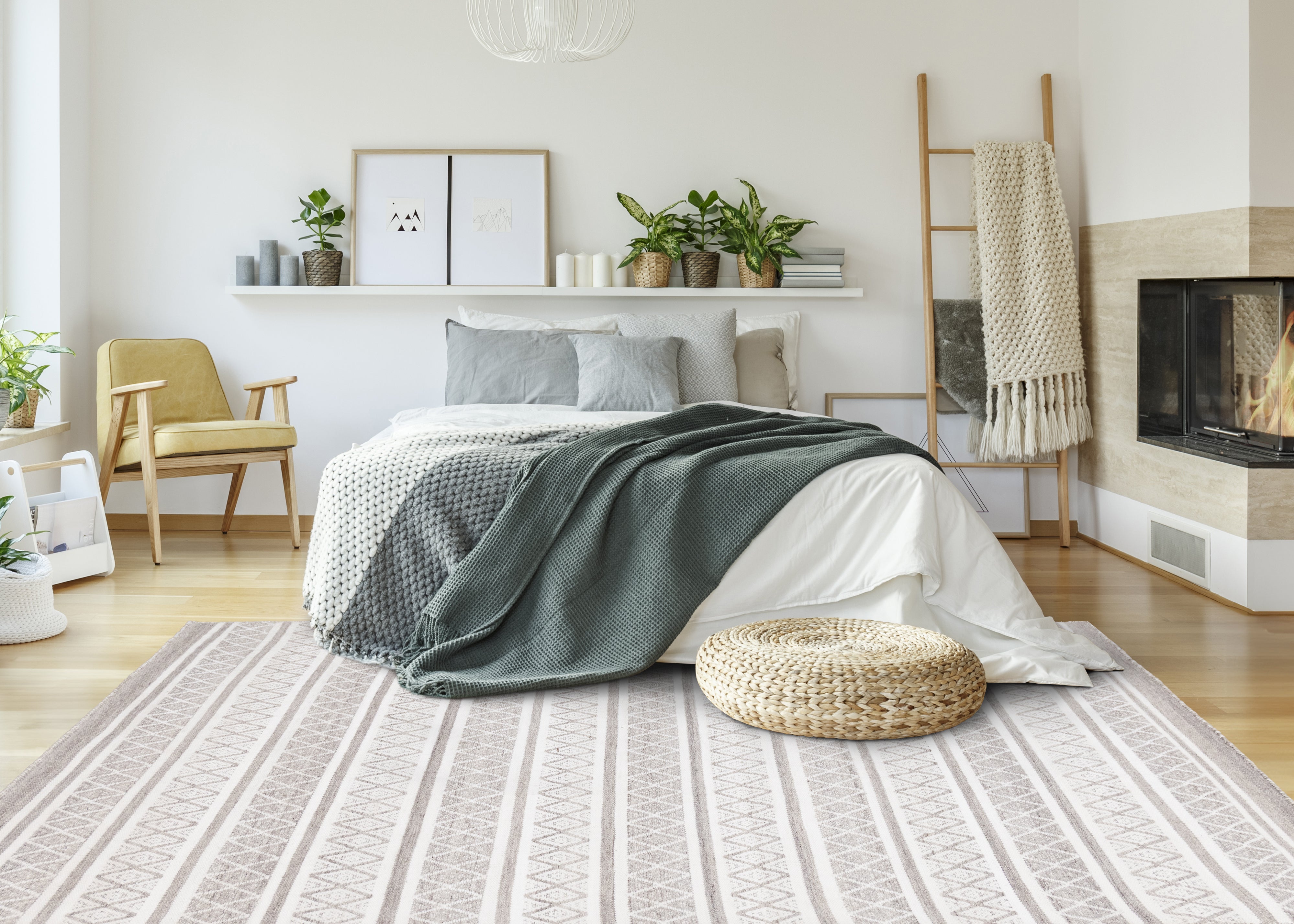 Aspen Grey Cream Striped Diamond Pattern Rug
