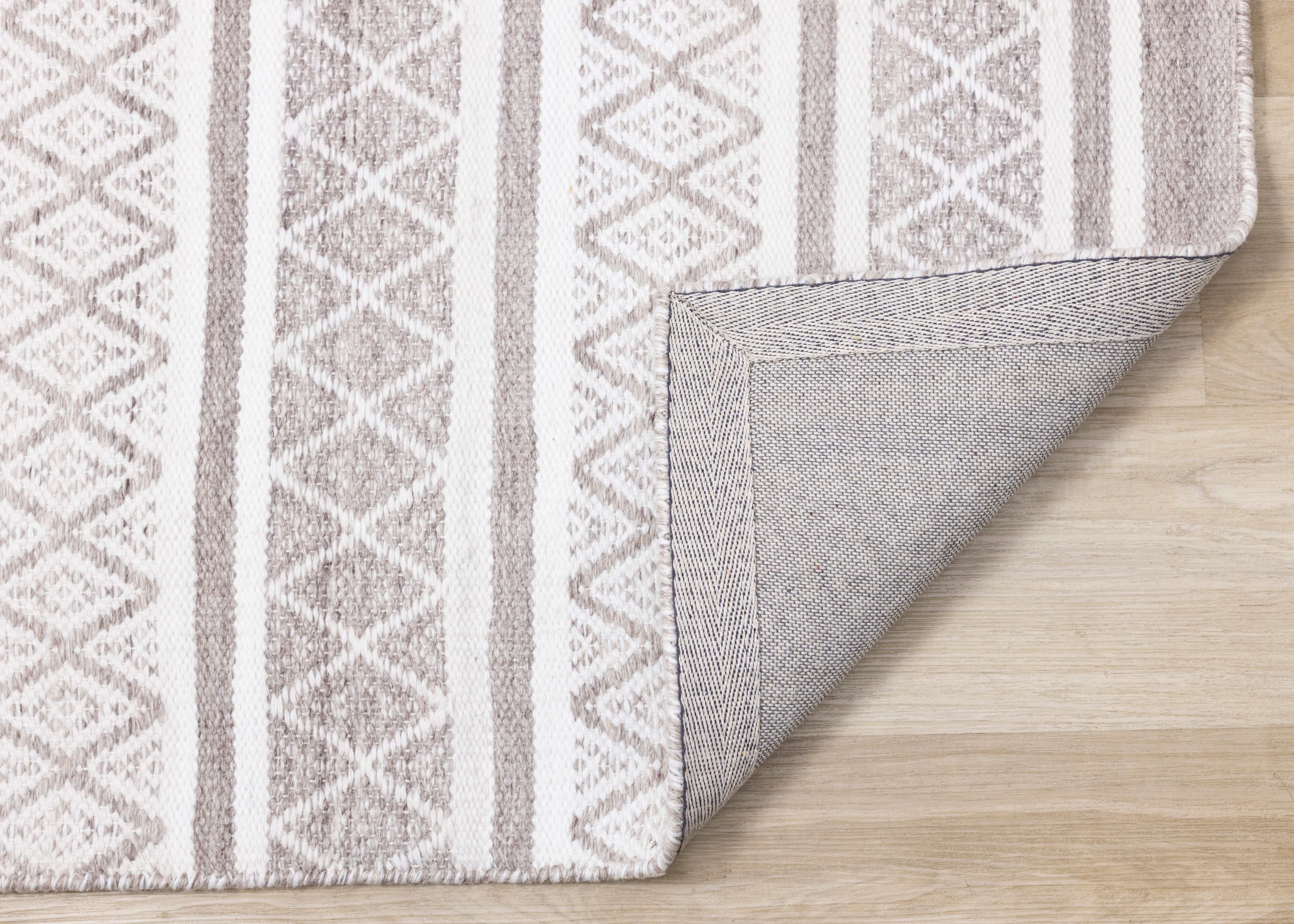 Aspen Grey Cream Striped Diamond Pattern Rug