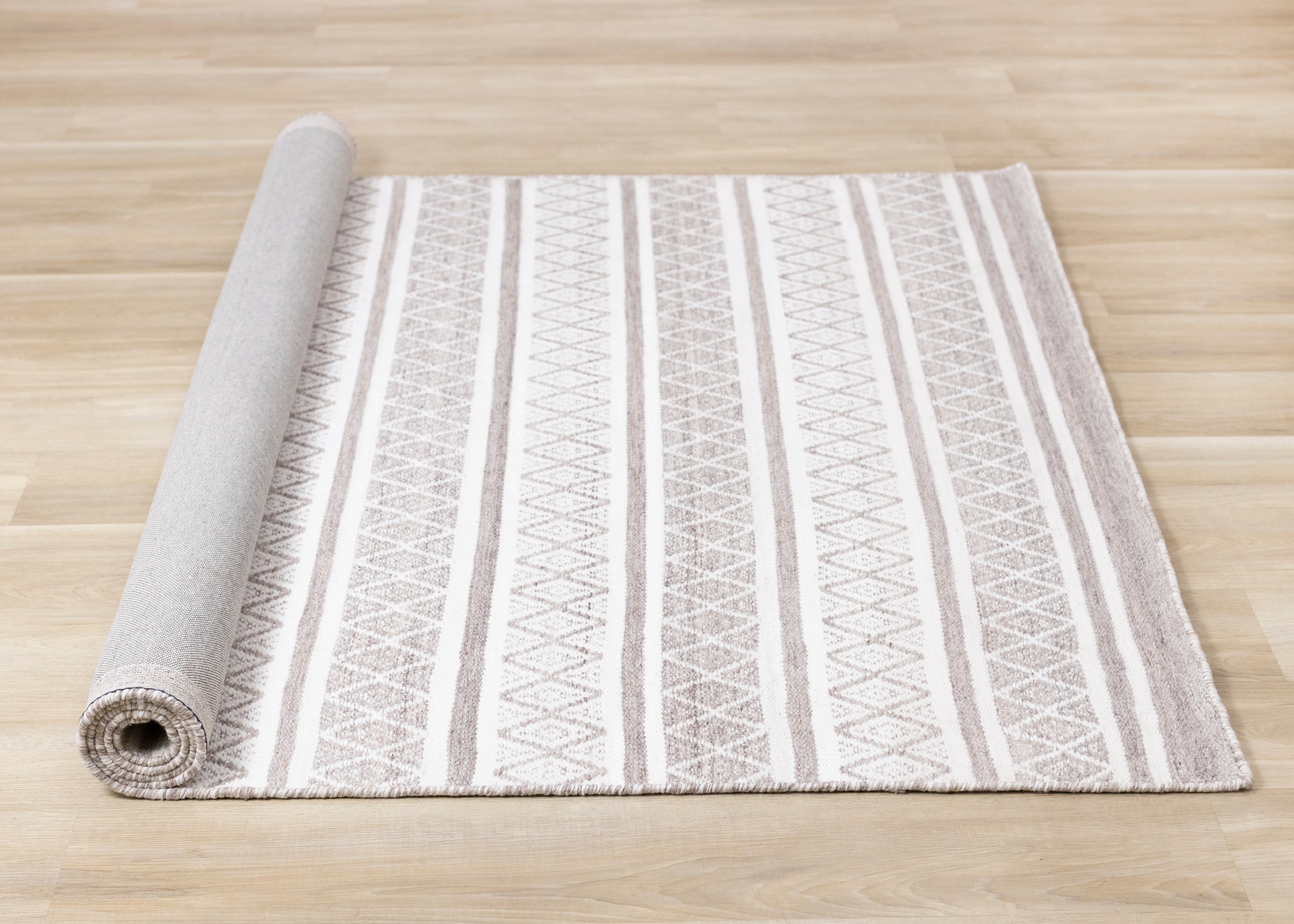 Aspen Grey Cream Striped Diamond Pattern Rug