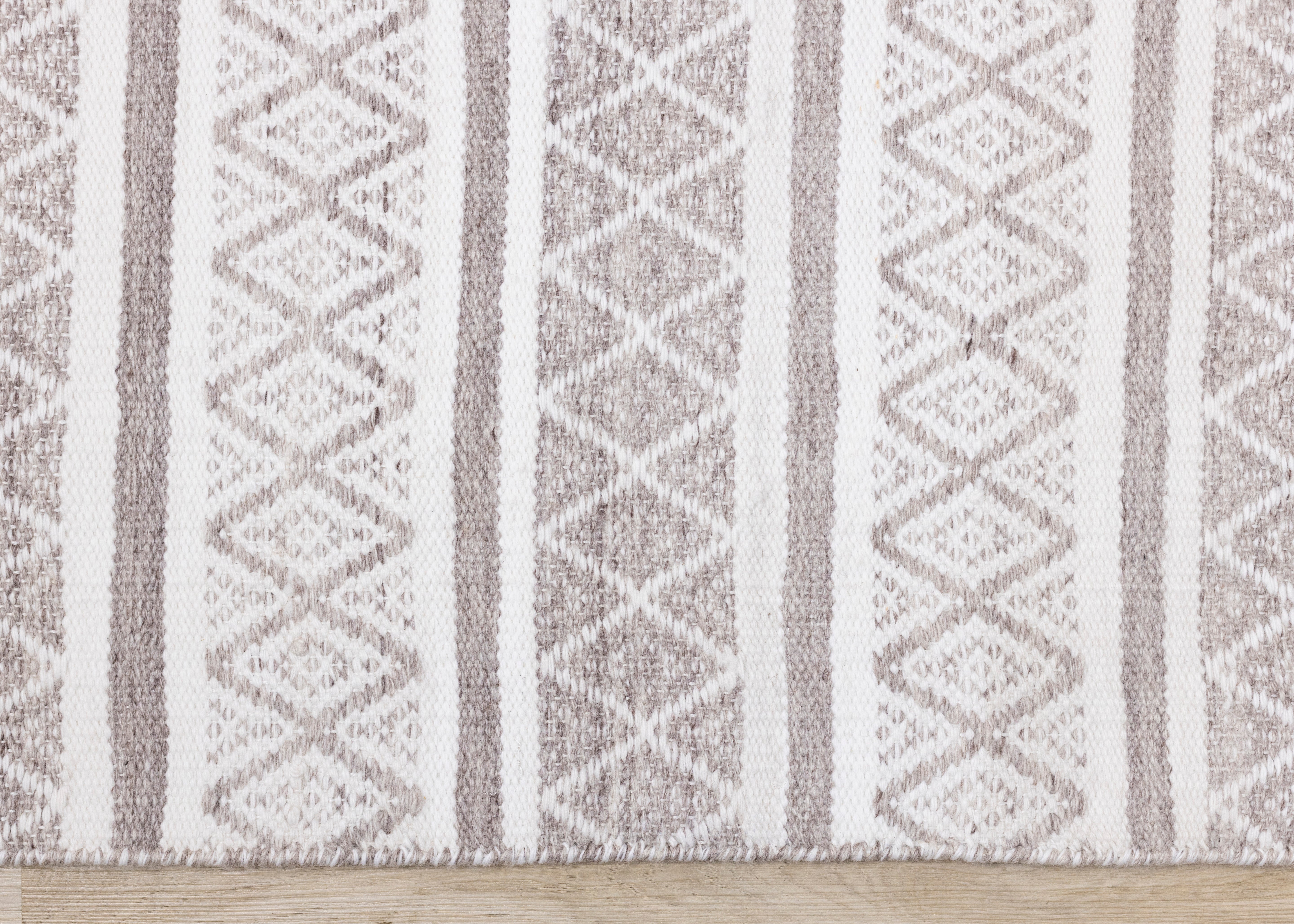 Aspen Grey Cream Striped Diamond Pattern Rug