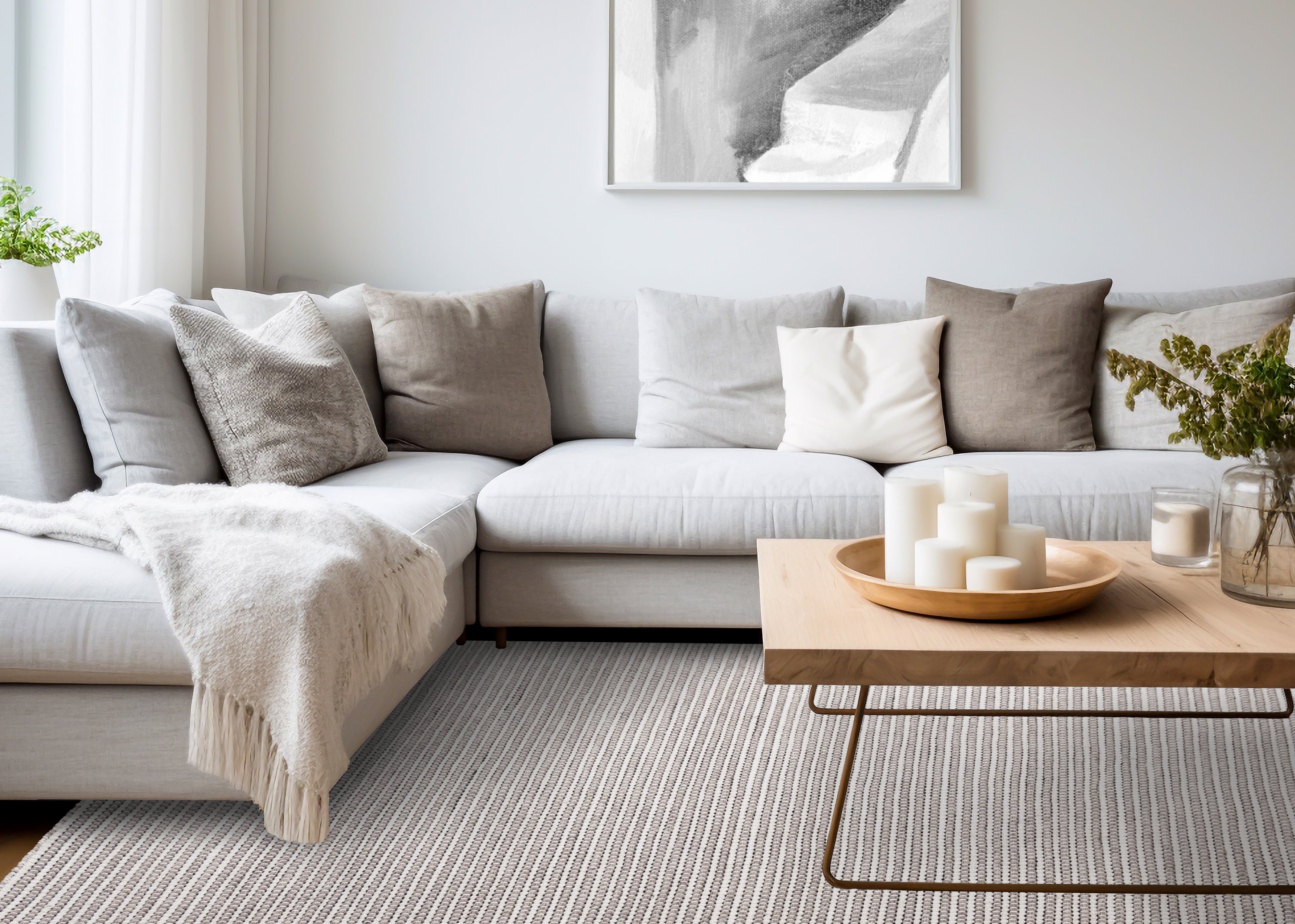 Aspen White Taupe Black Stripe Pattern Woven Rug