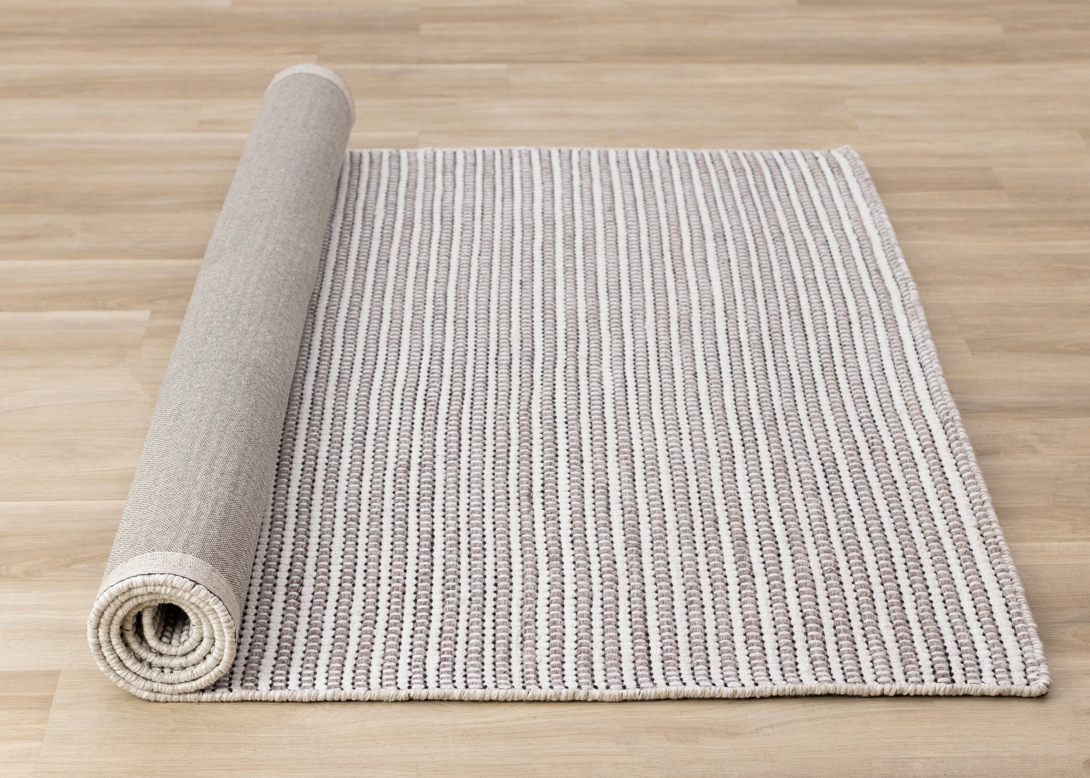 Aspen White Taupe Black Stripe Pattern Woven Rug