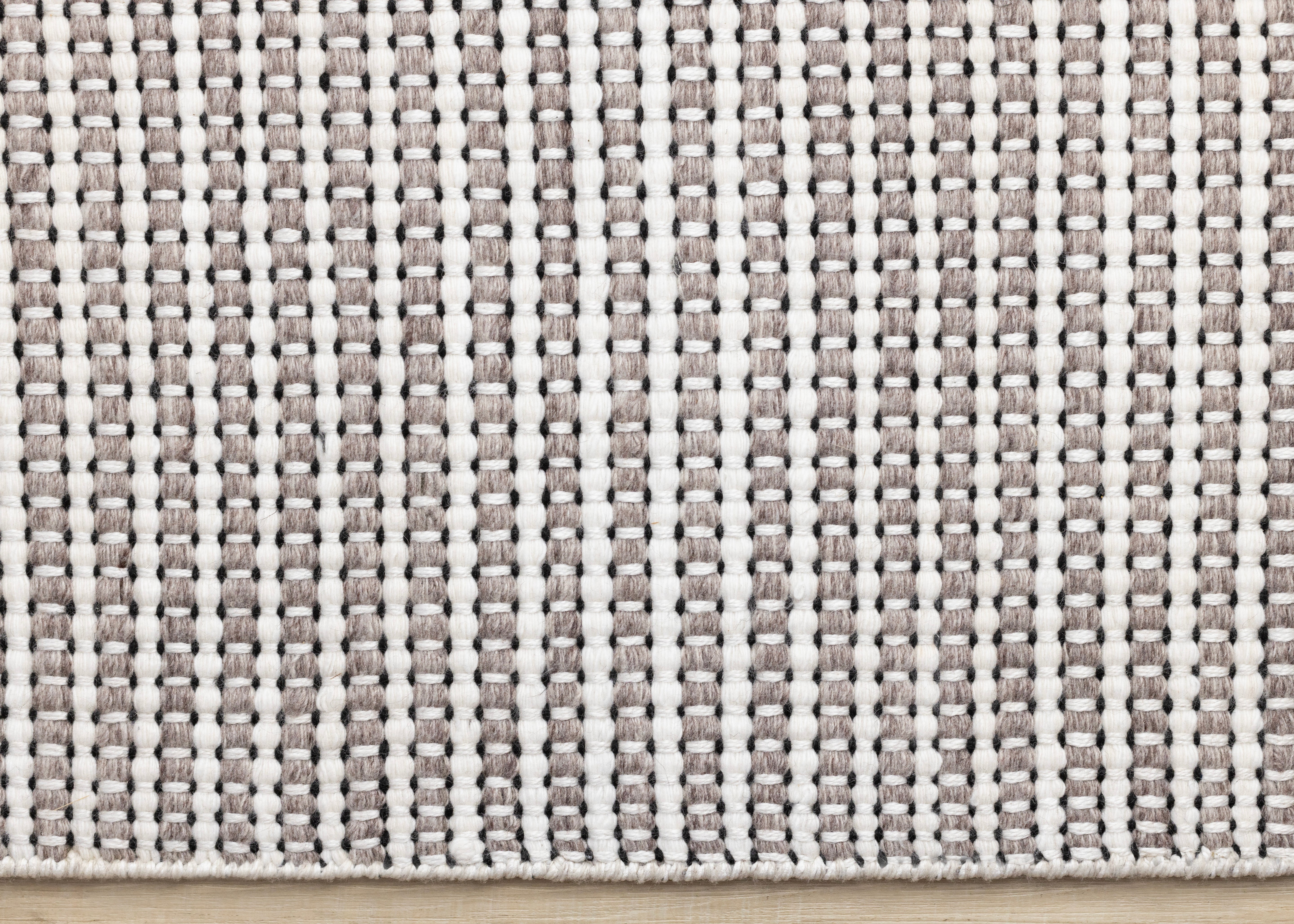 Aspen White Taupe Black Stripe Pattern Woven Rug