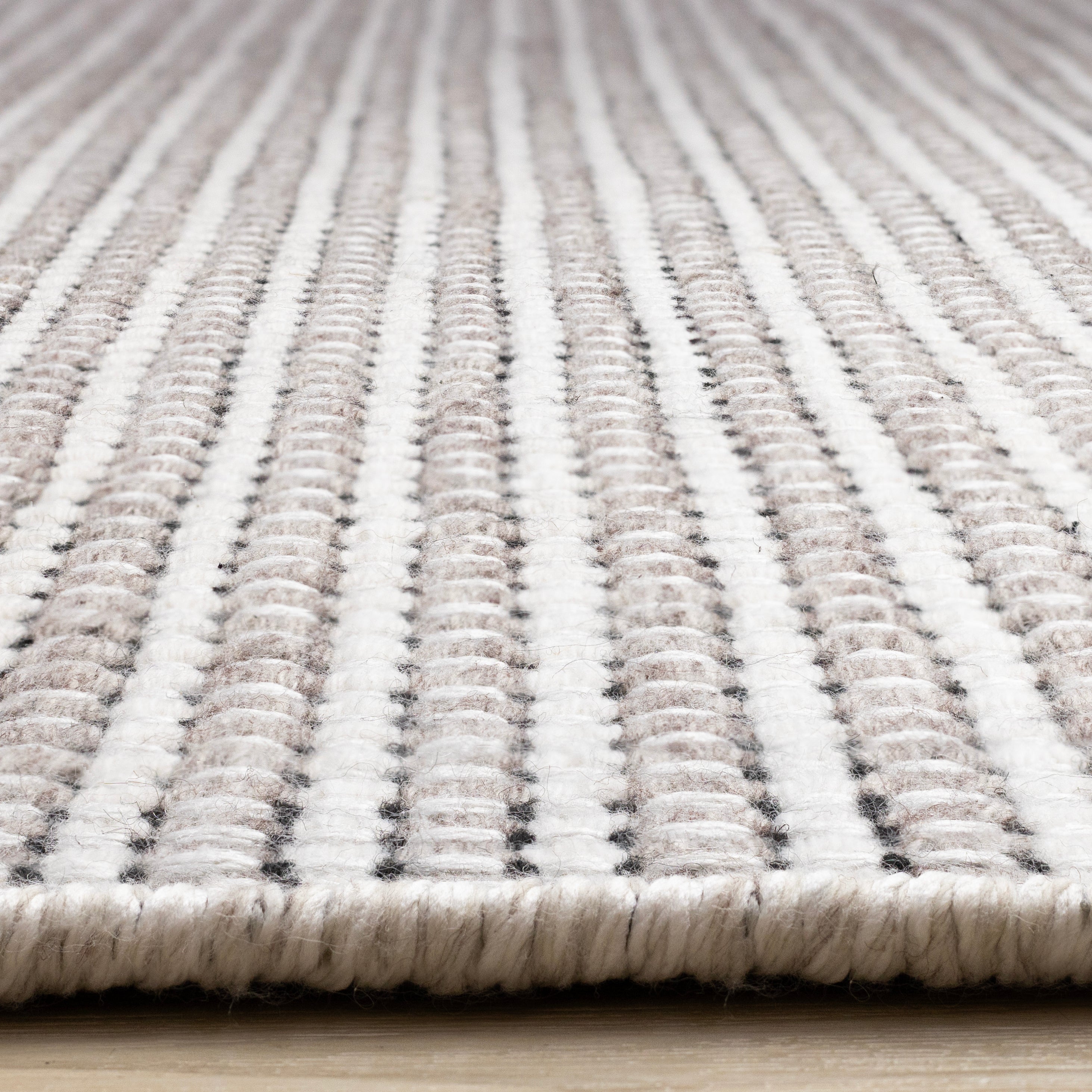 Aspen White Taupe Black Stripe Pattern Woven Rug