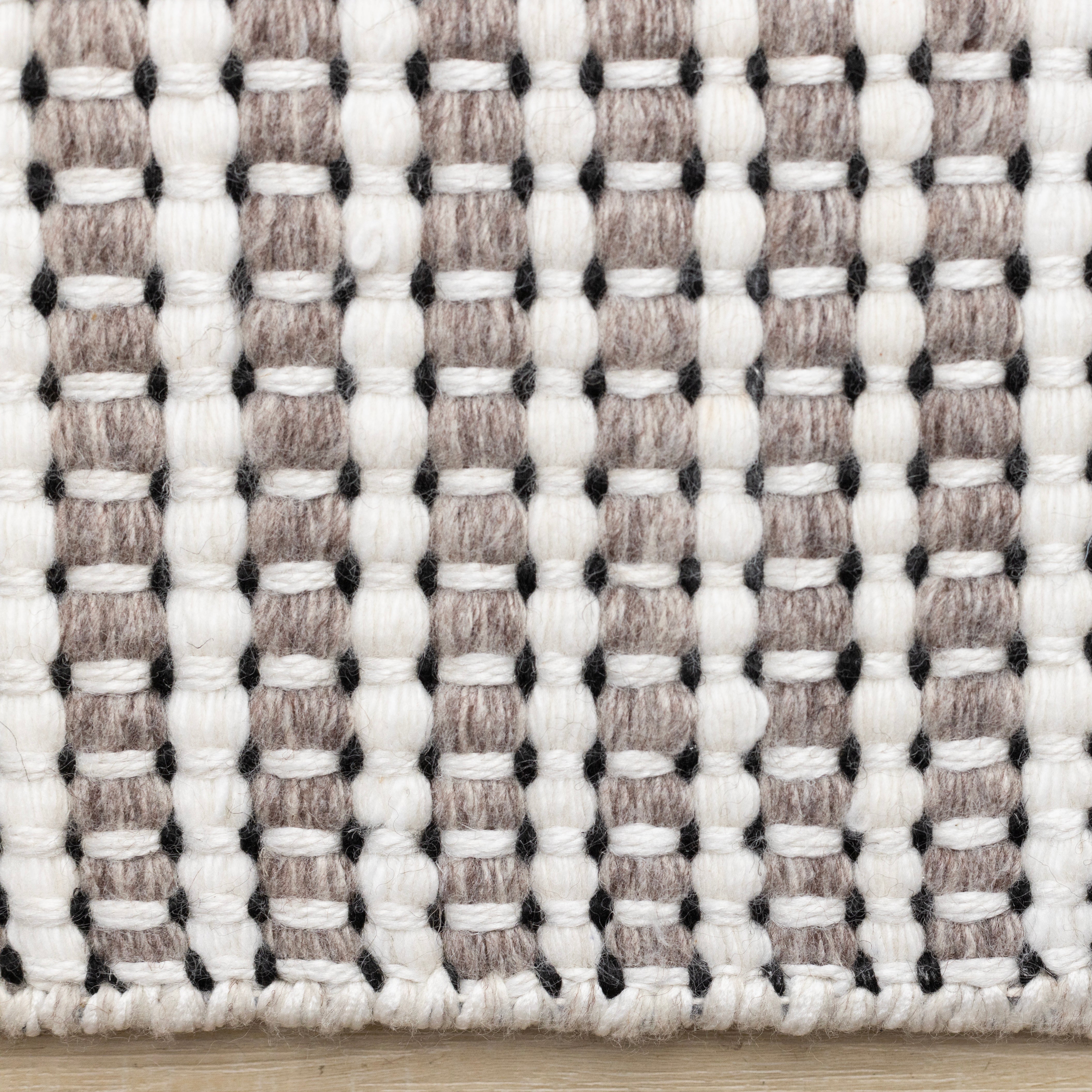 Aspen White Taupe Black Stripe Pattern Woven Rug