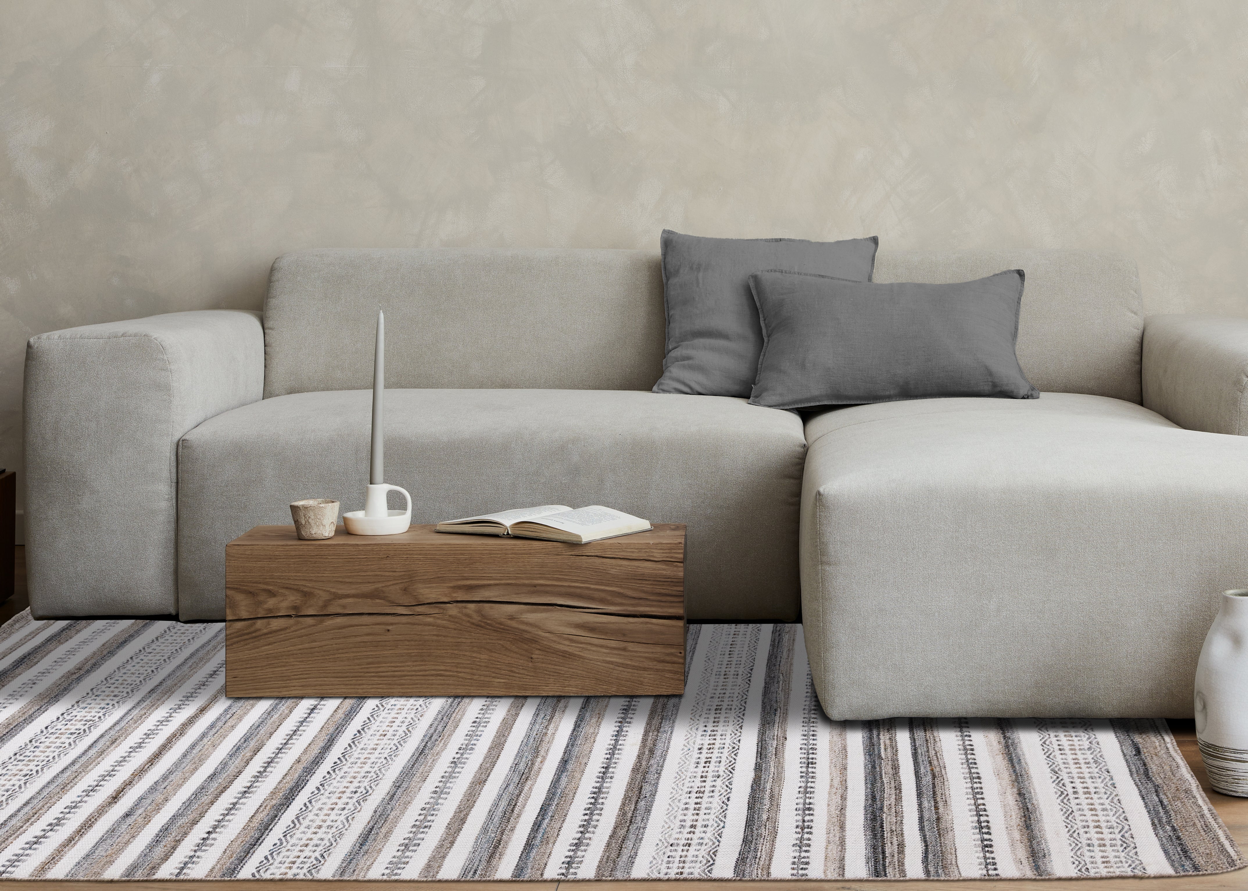 Aspen White Grey Brown Striped Southwestern Pattern Rug