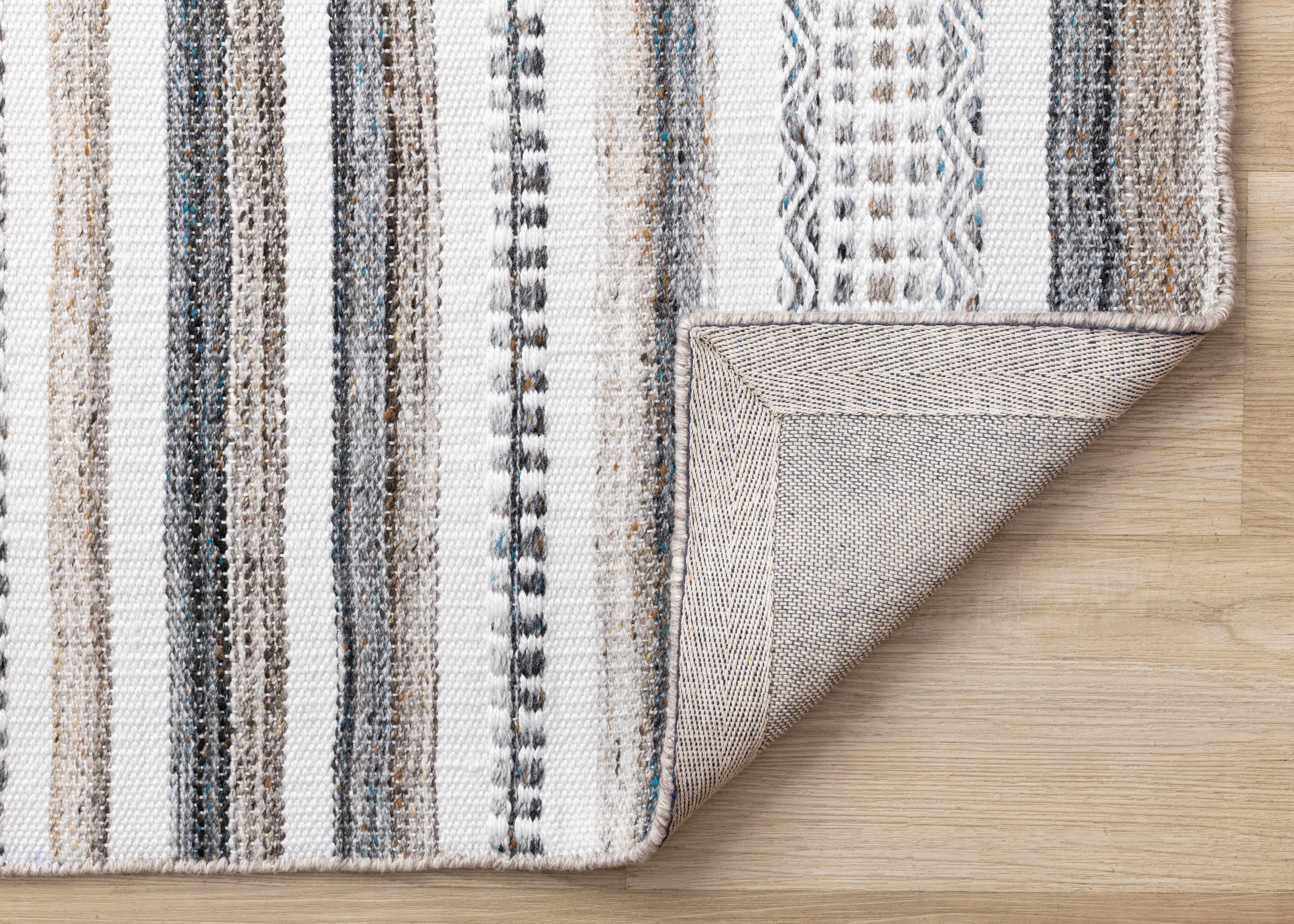 Aspen White Grey Brown Striped Southwestern Pattern Rug