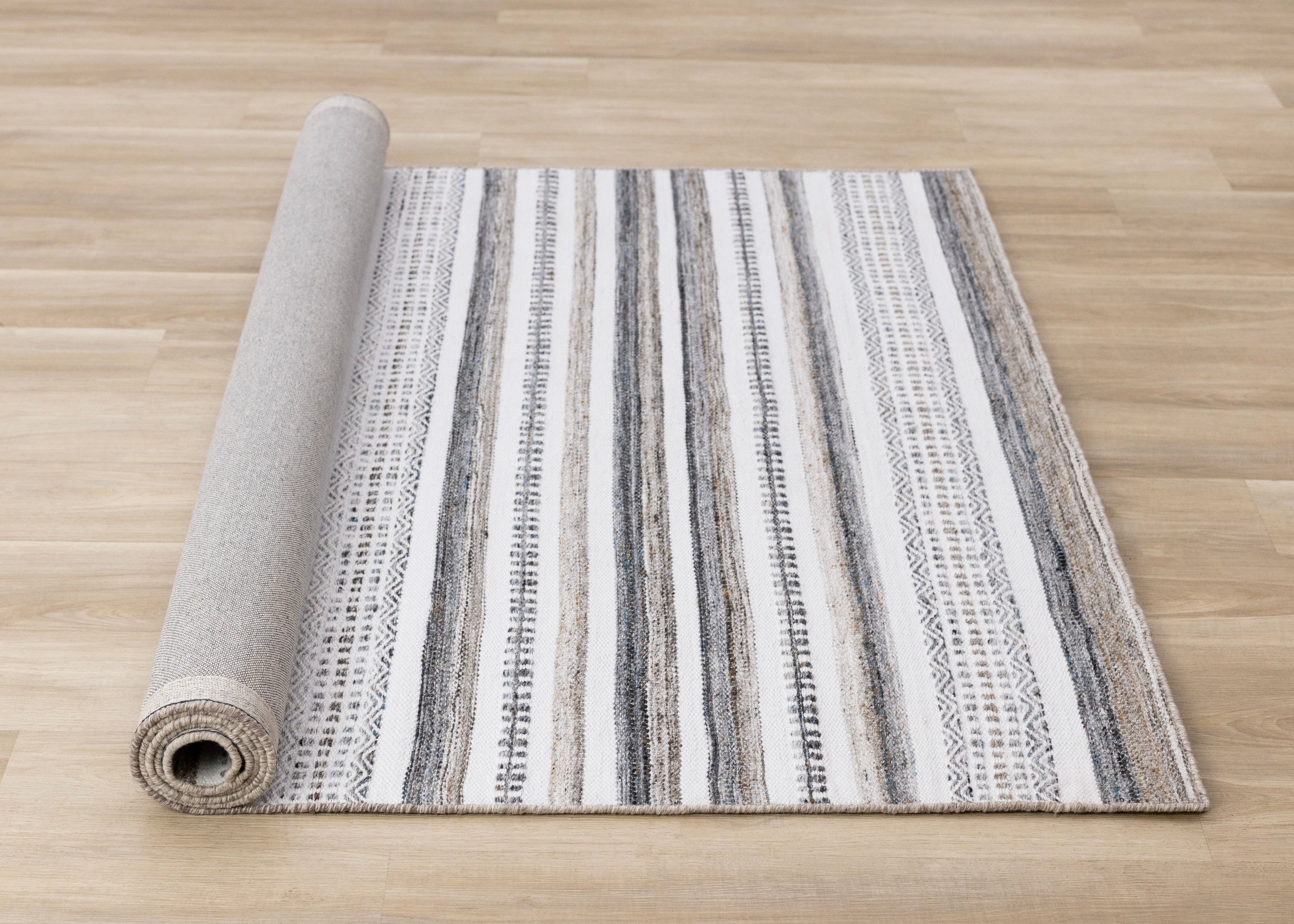 Aspen White Grey Brown Striped Southwestern Pattern Rug