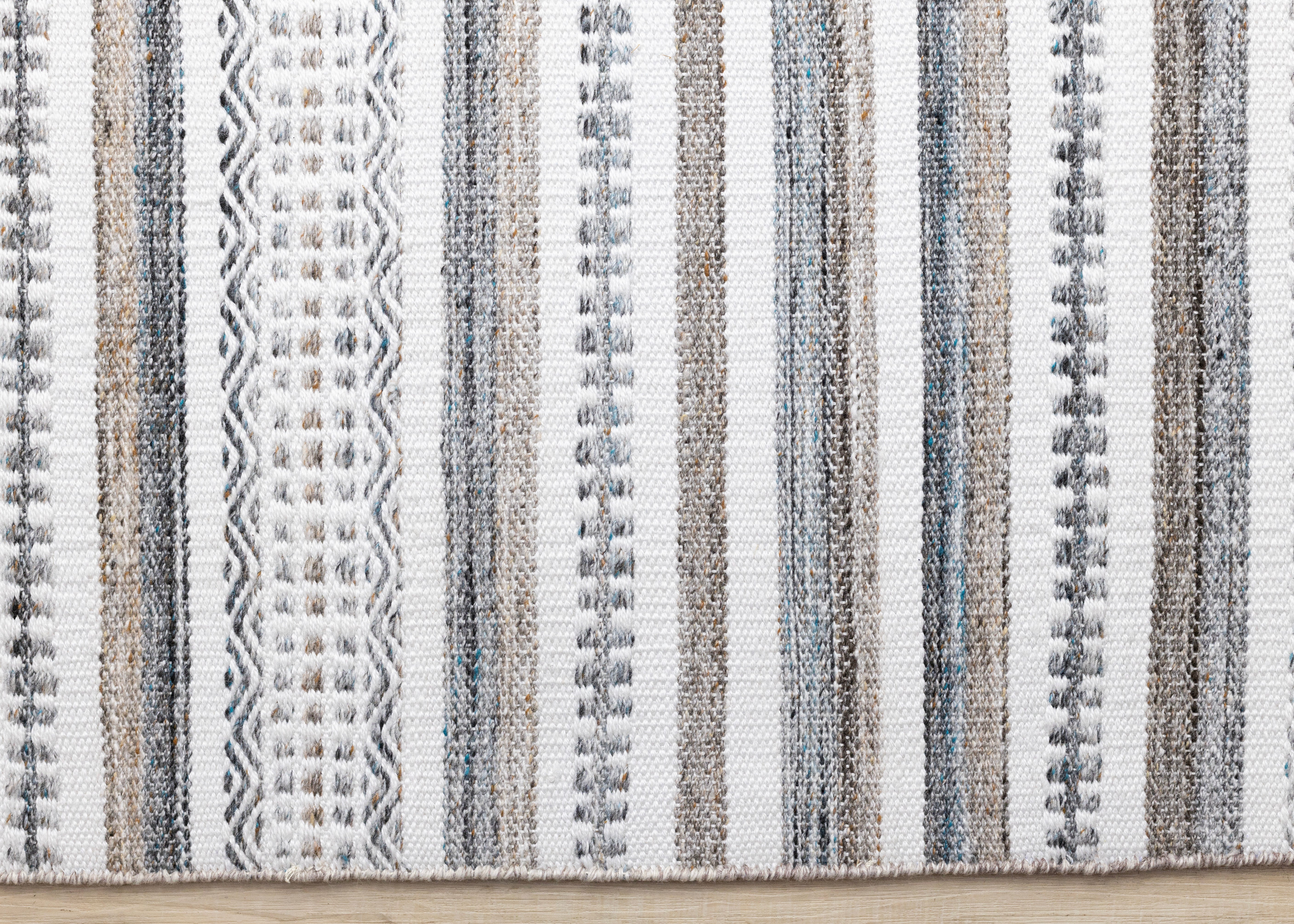 Aspen White Grey Brown Striped Southwestern Pattern Rug