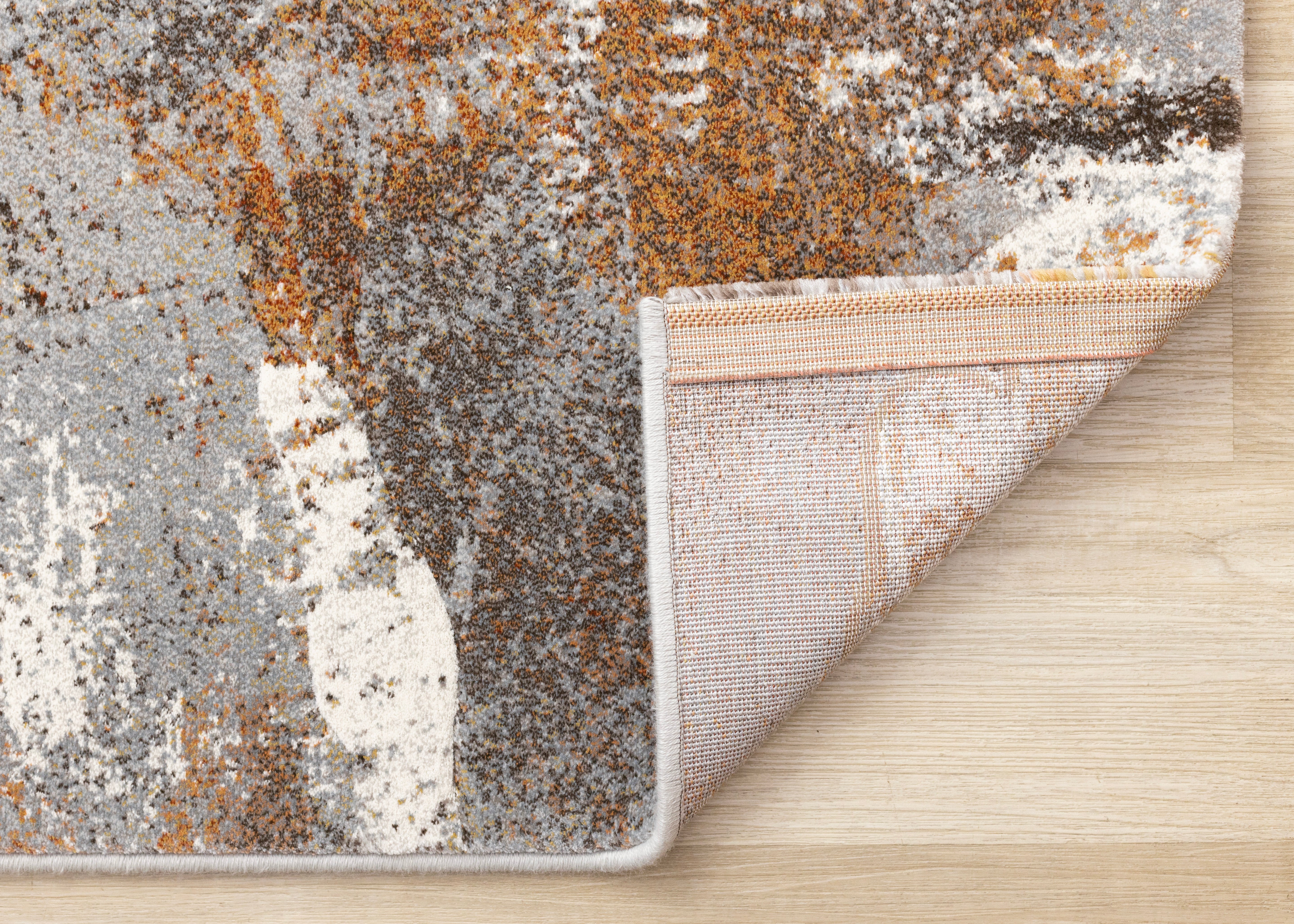 Aurora Grey Orange White Distressed Abstract Rug