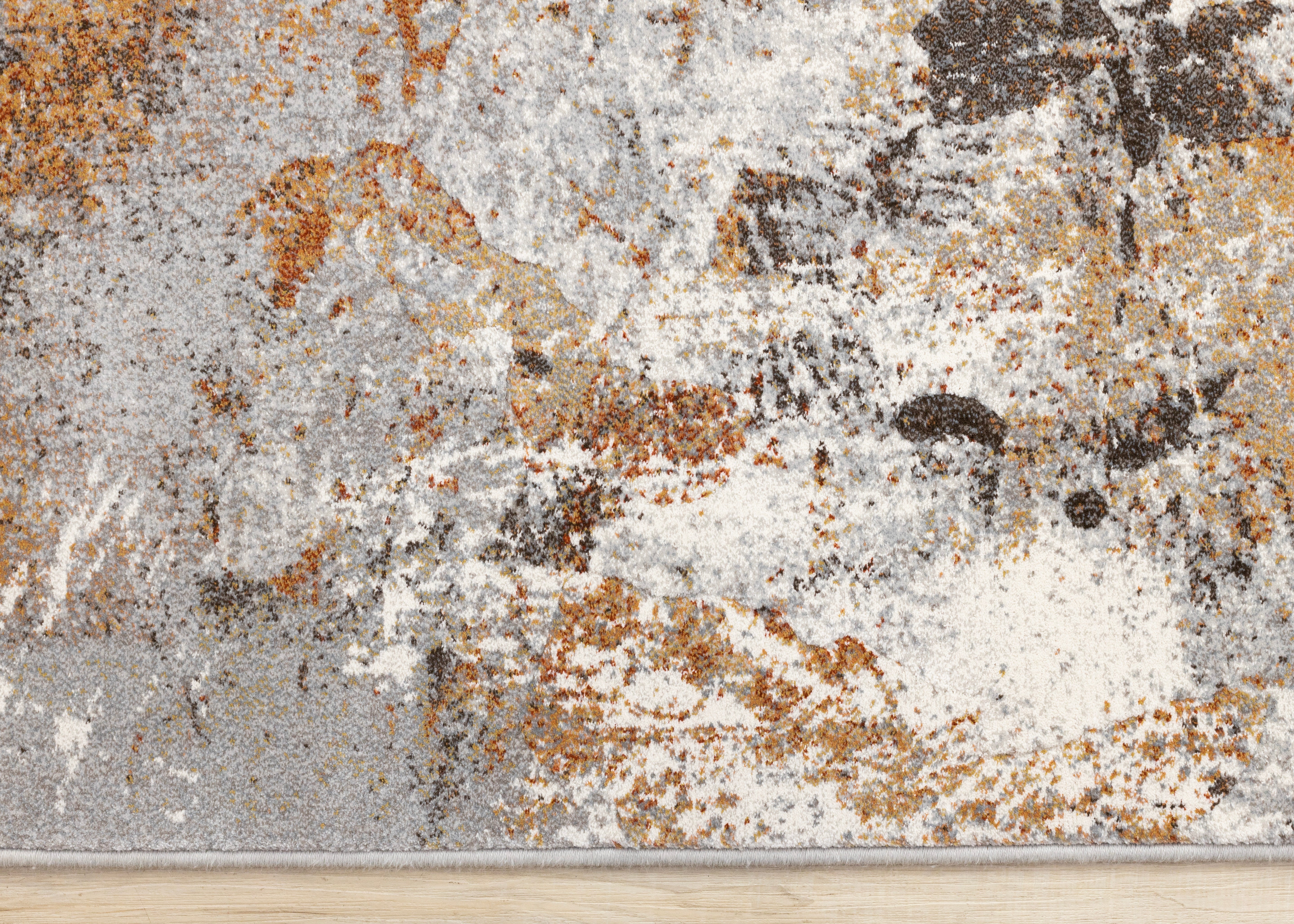 Aurora Grey Orange White Distressed Abstract Rug