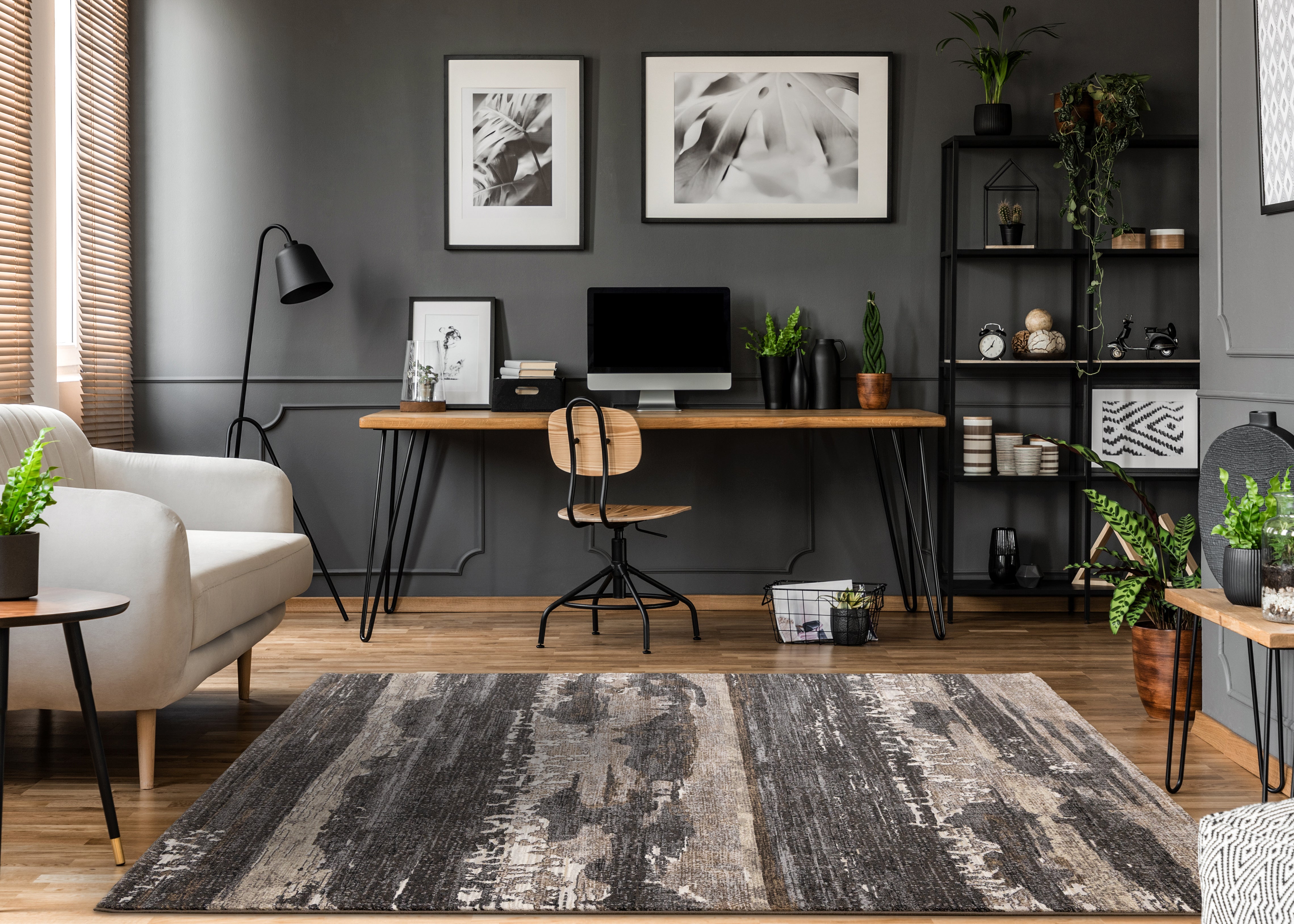 Aurora Grey Black Cream Brown Stormy Sky Rug
