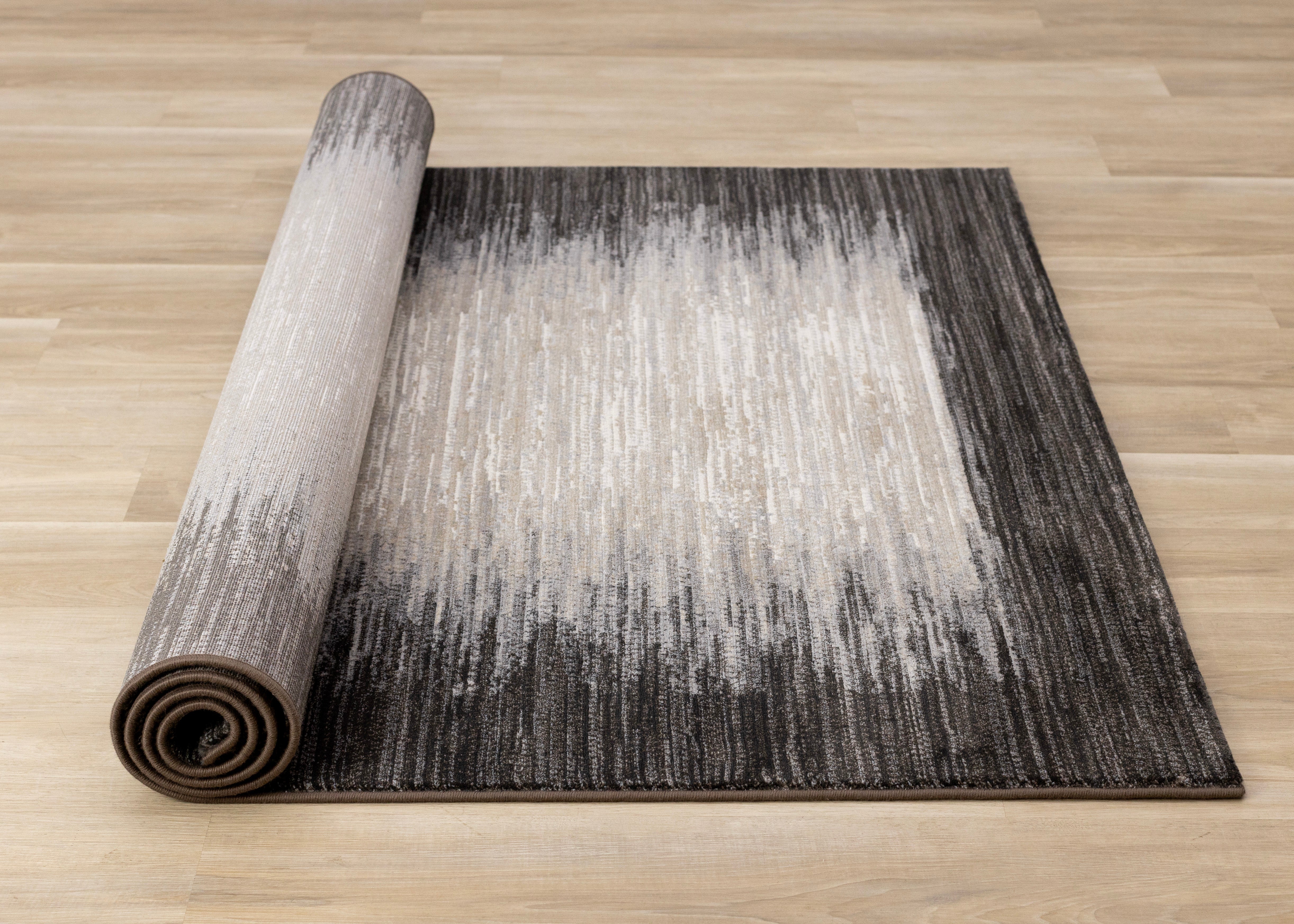 Aurora Black Beige Distressed Sound Wave Border Rug