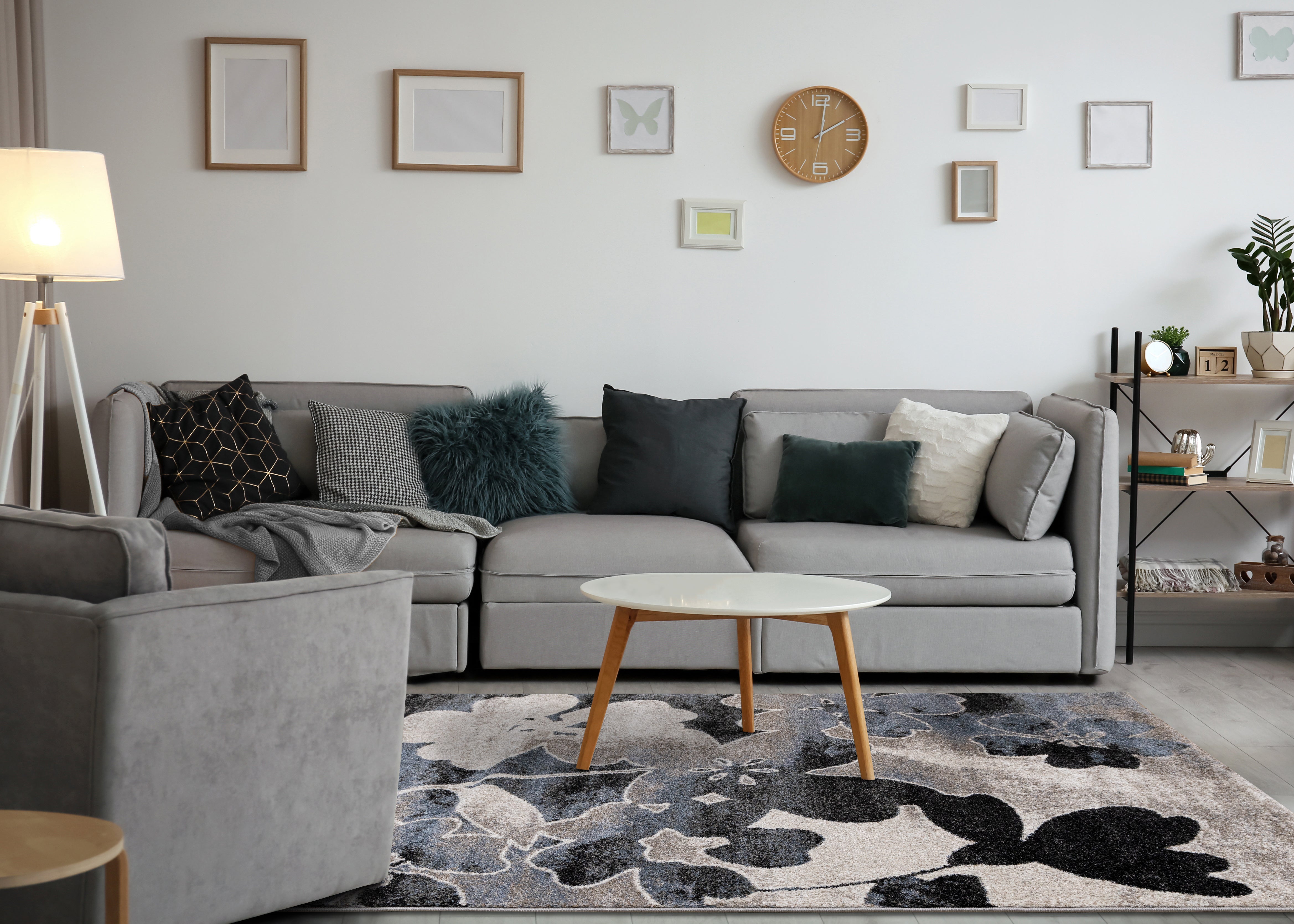 Breeze Blue Cream Black Poppies Rug