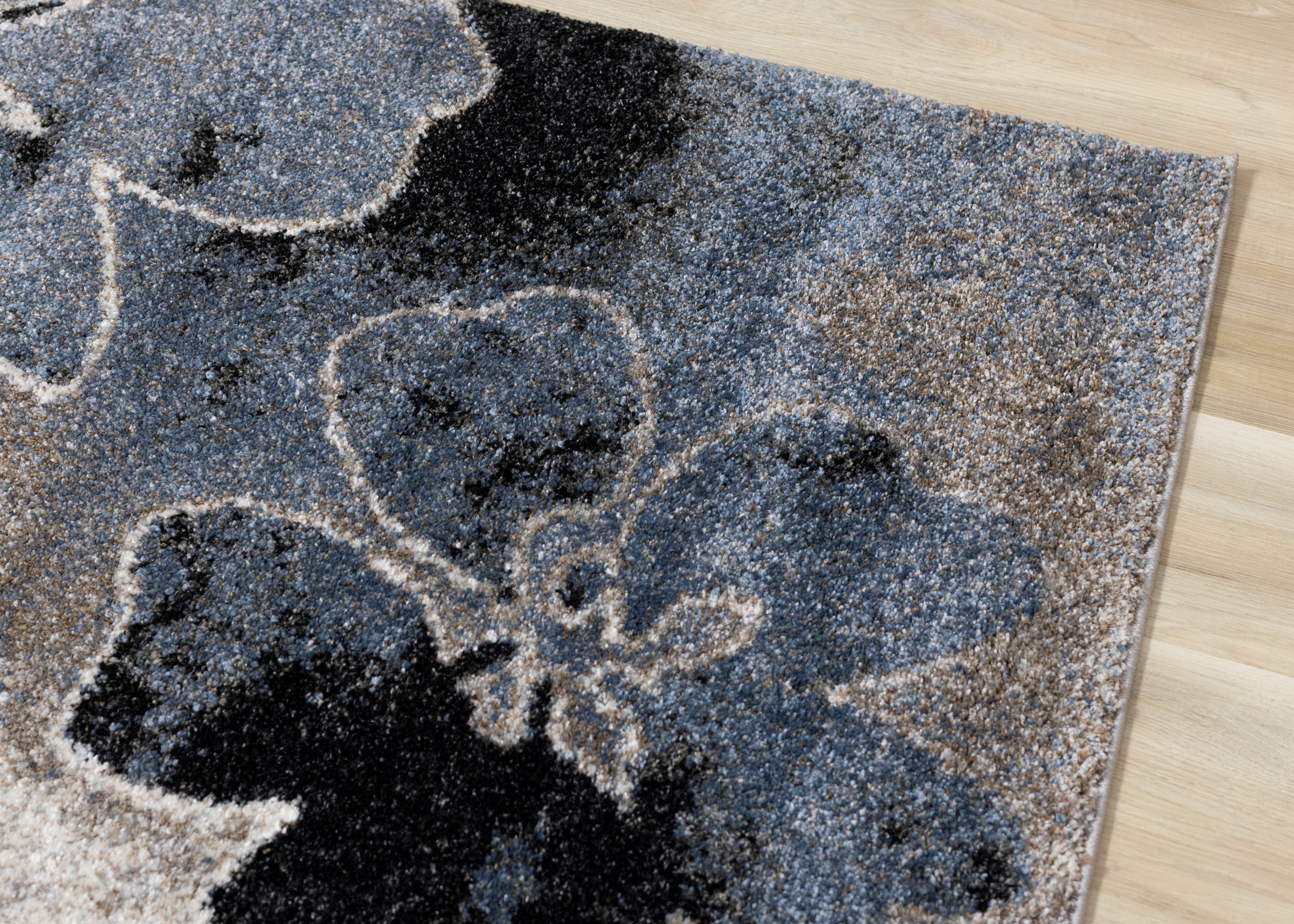 Breeze Blue Cream Black Poppies Rug