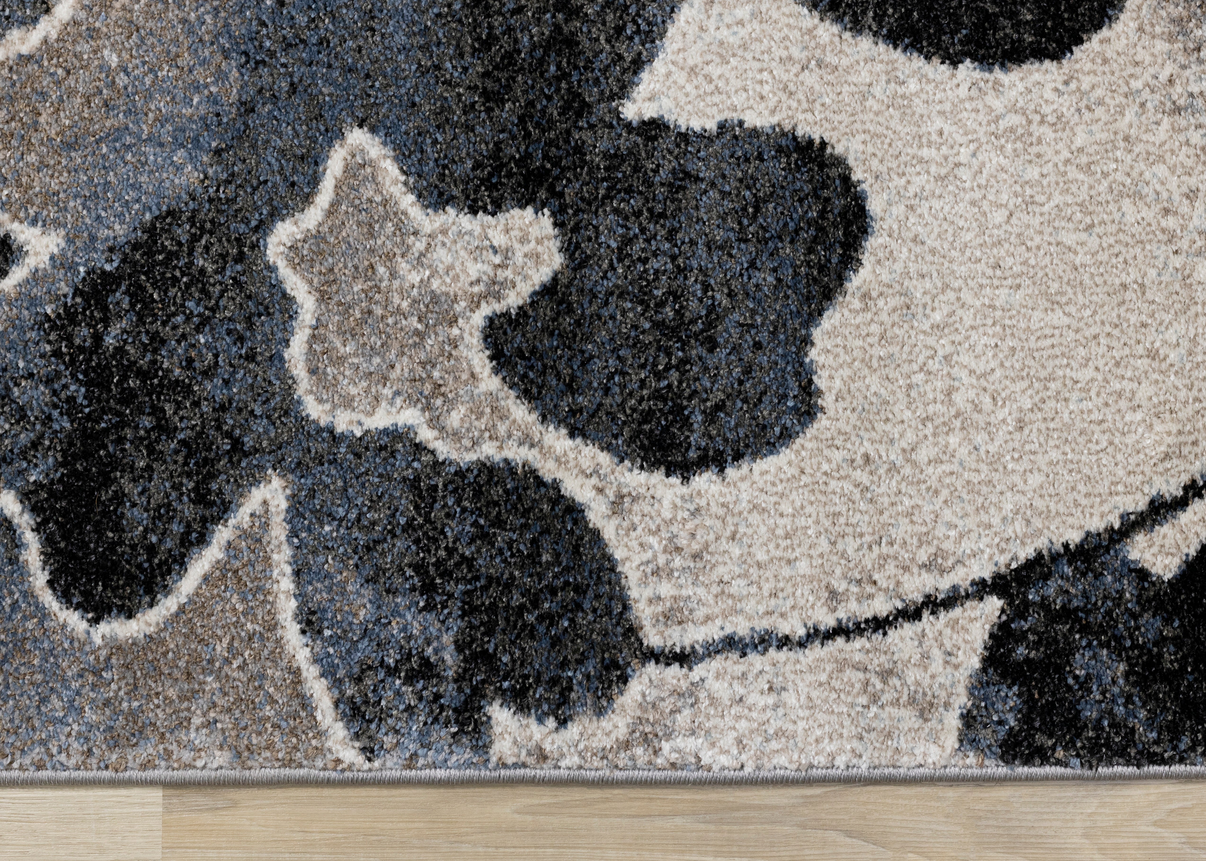 Breeze Blue Cream Black Poppies Rug