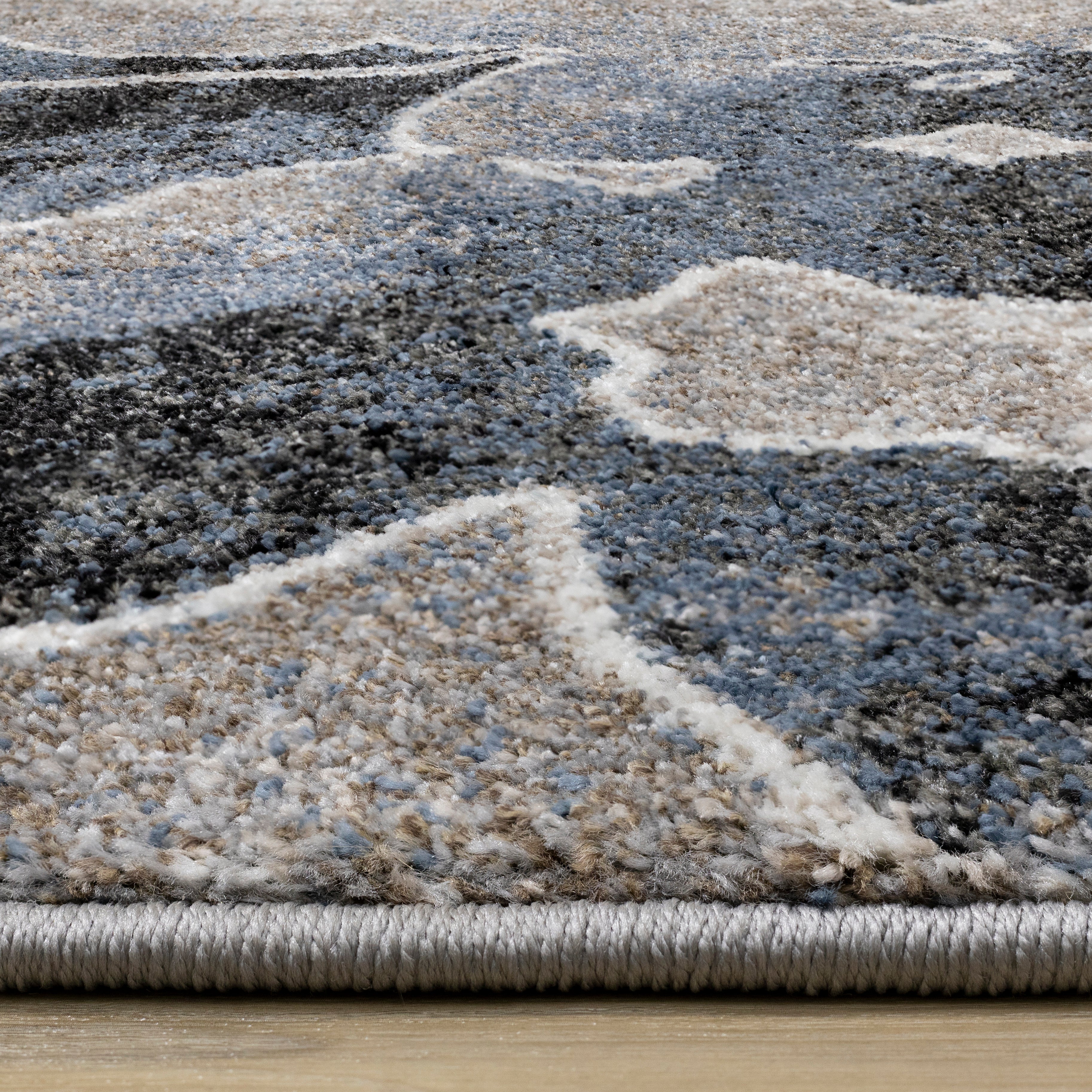 Breeze Blue Cream Black Poppies Rug