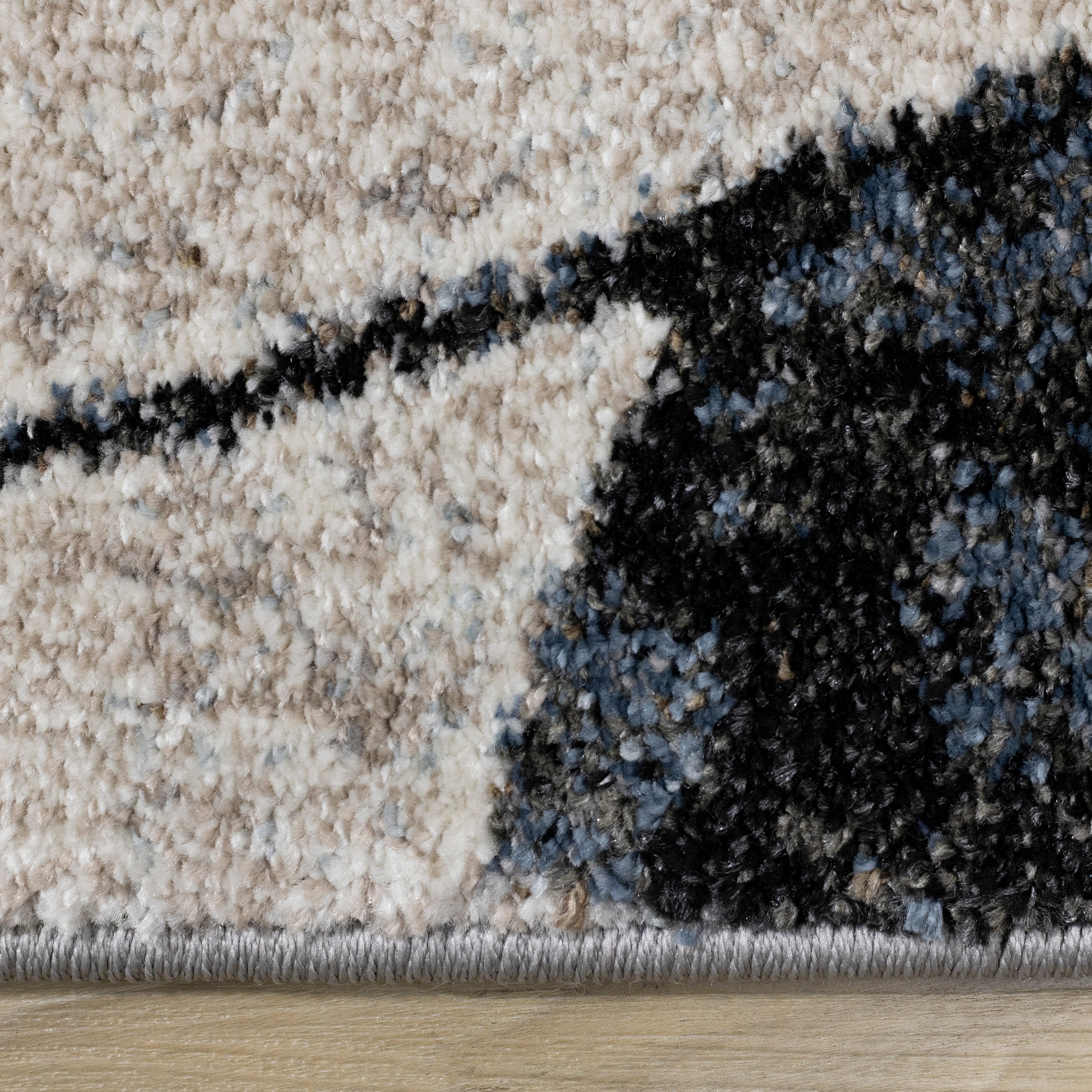 Breeze Blue Cream Black Poppies Rug