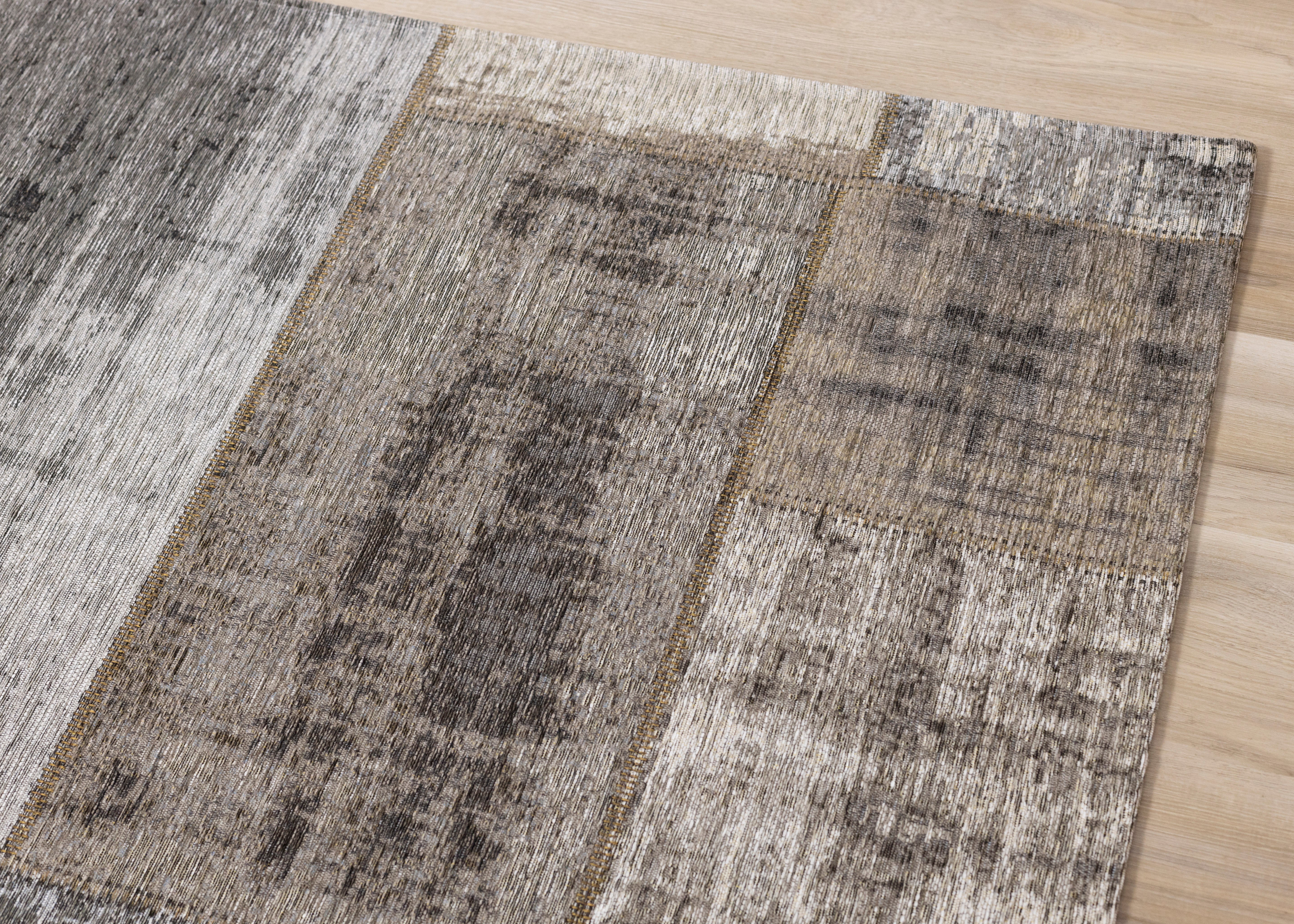 Cathedral Grey Cream Distressed Patchwork Rug
