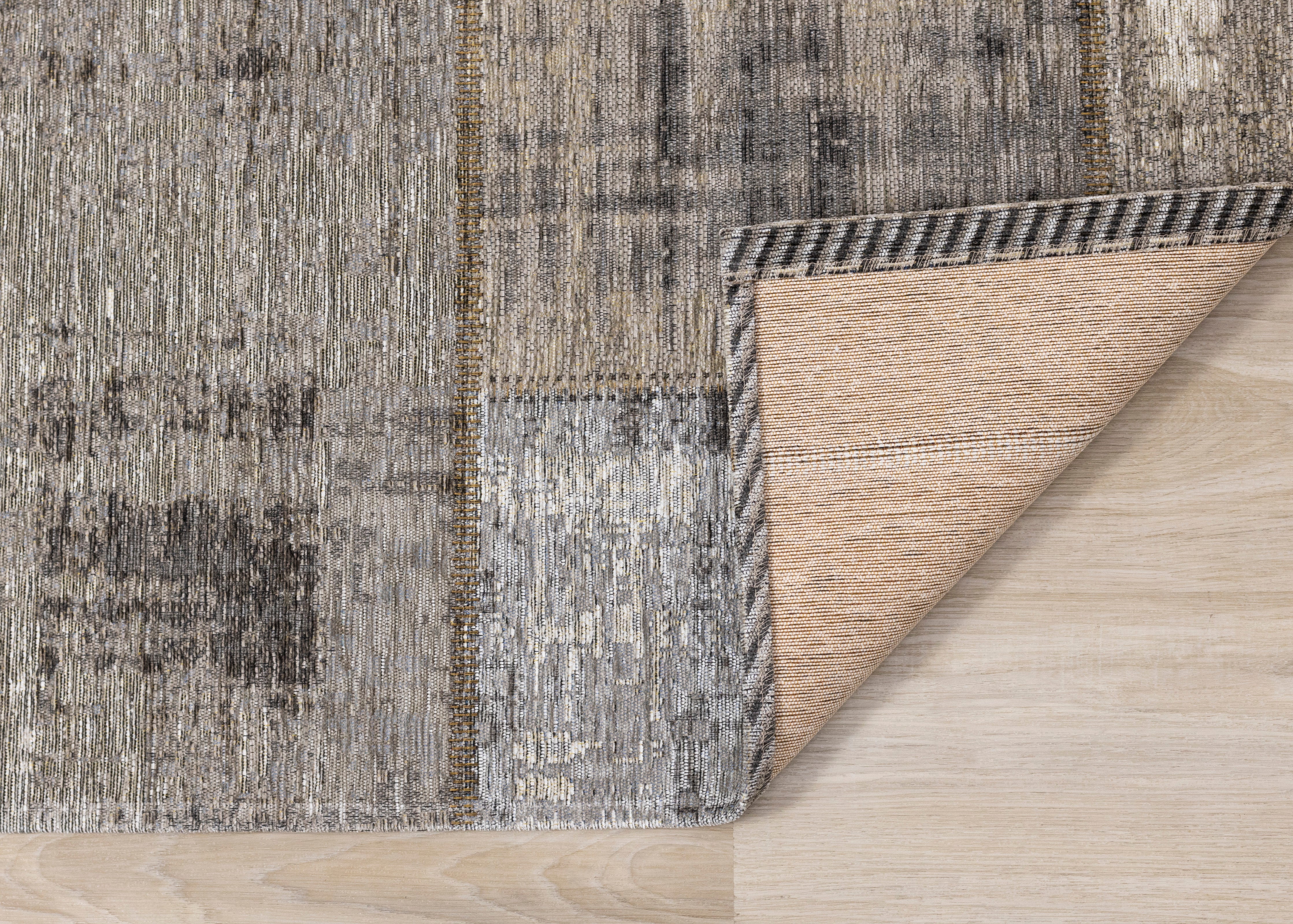 Cathedral Grey Cream Distressed Patchwork Rug