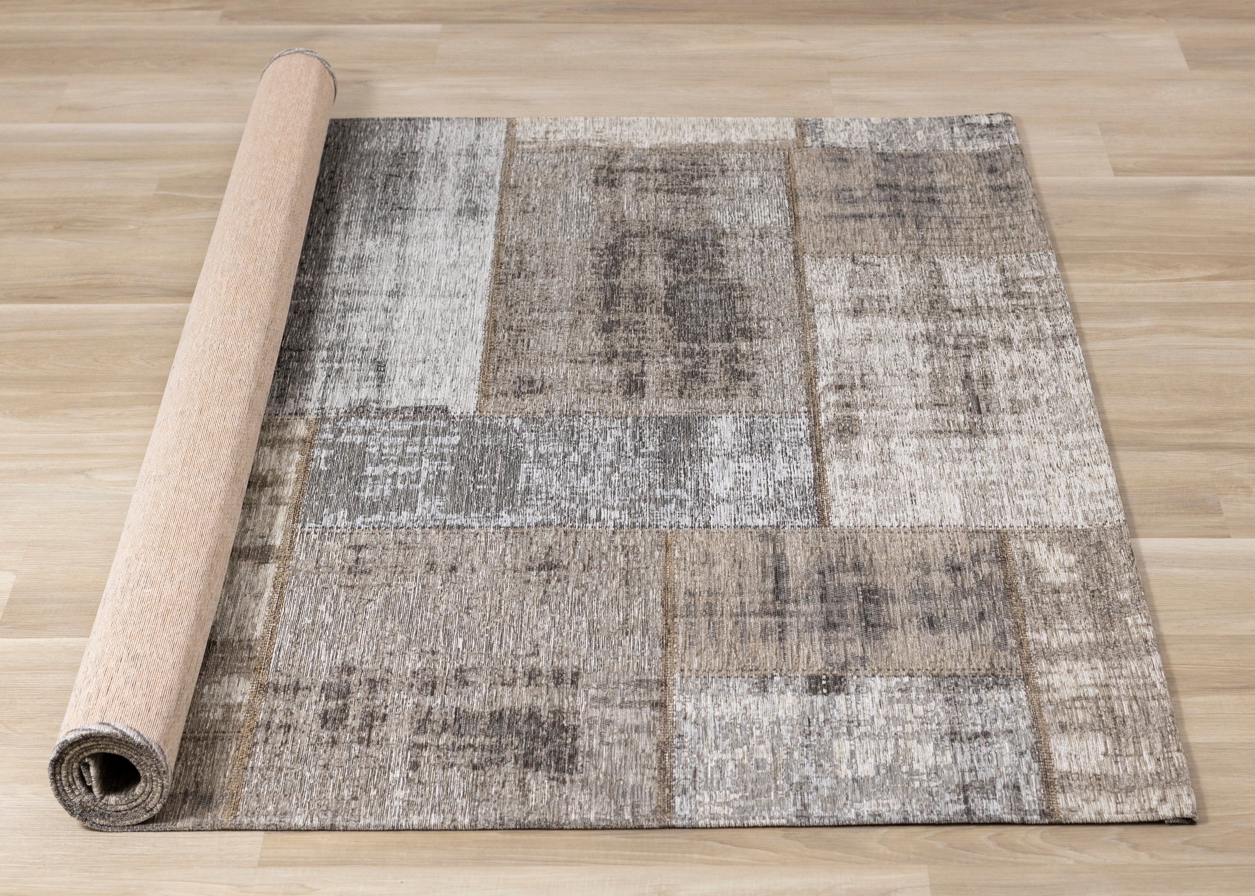 Cathedral Grey Cream Distressed Patchwork Rug