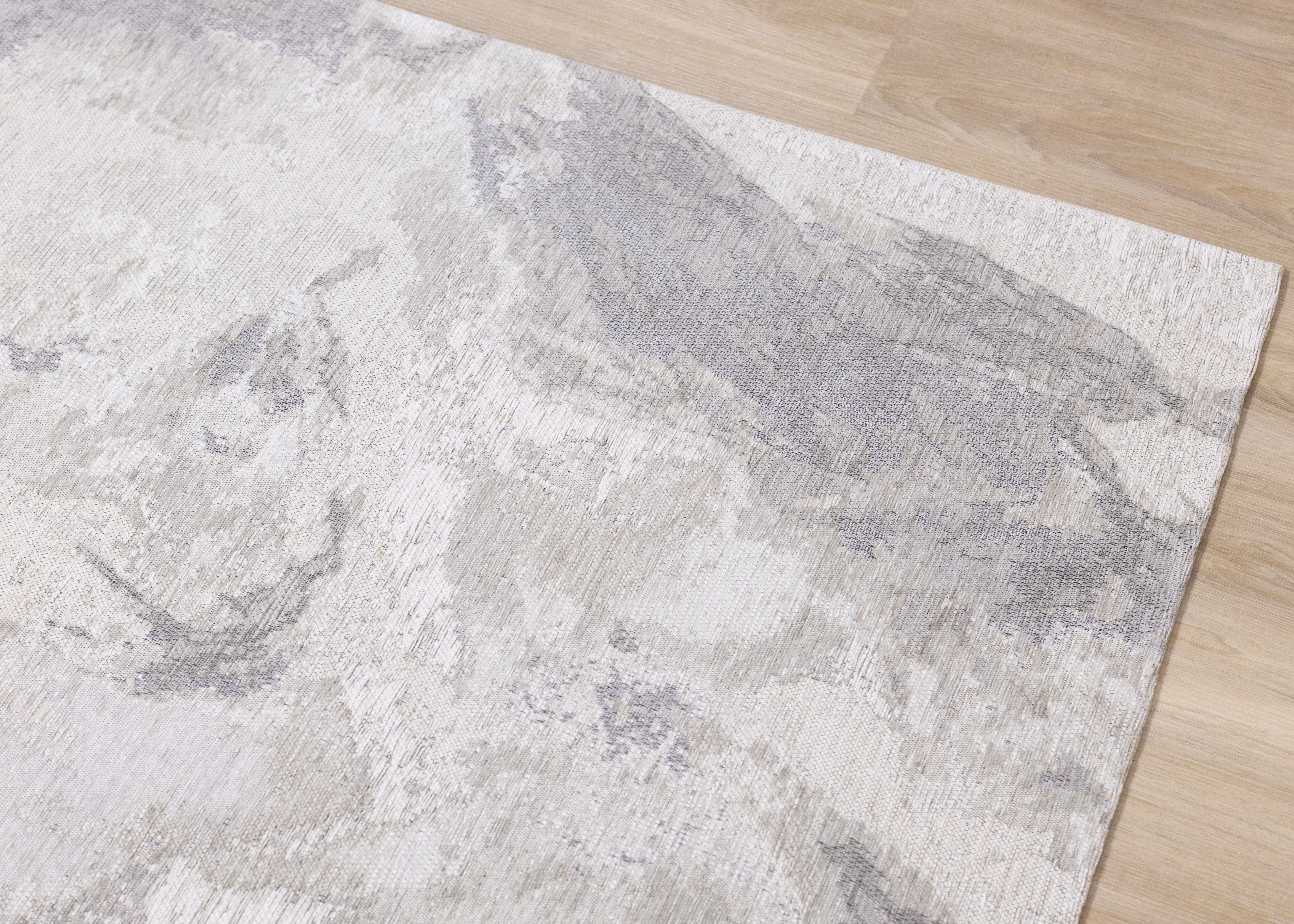 Cathedral Cream Grey Marble Pattern Chenille Rug