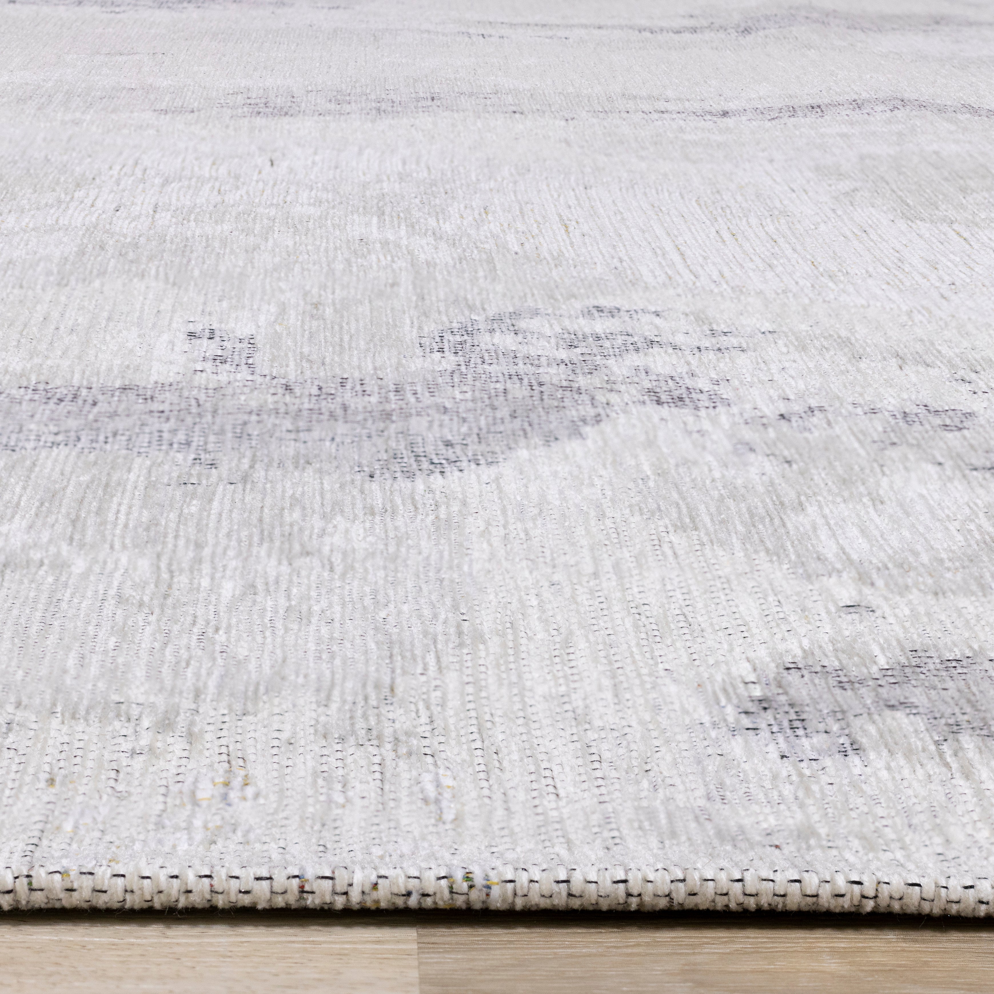 Cathedral Cream Grey Marble Pattern Chenille Rug