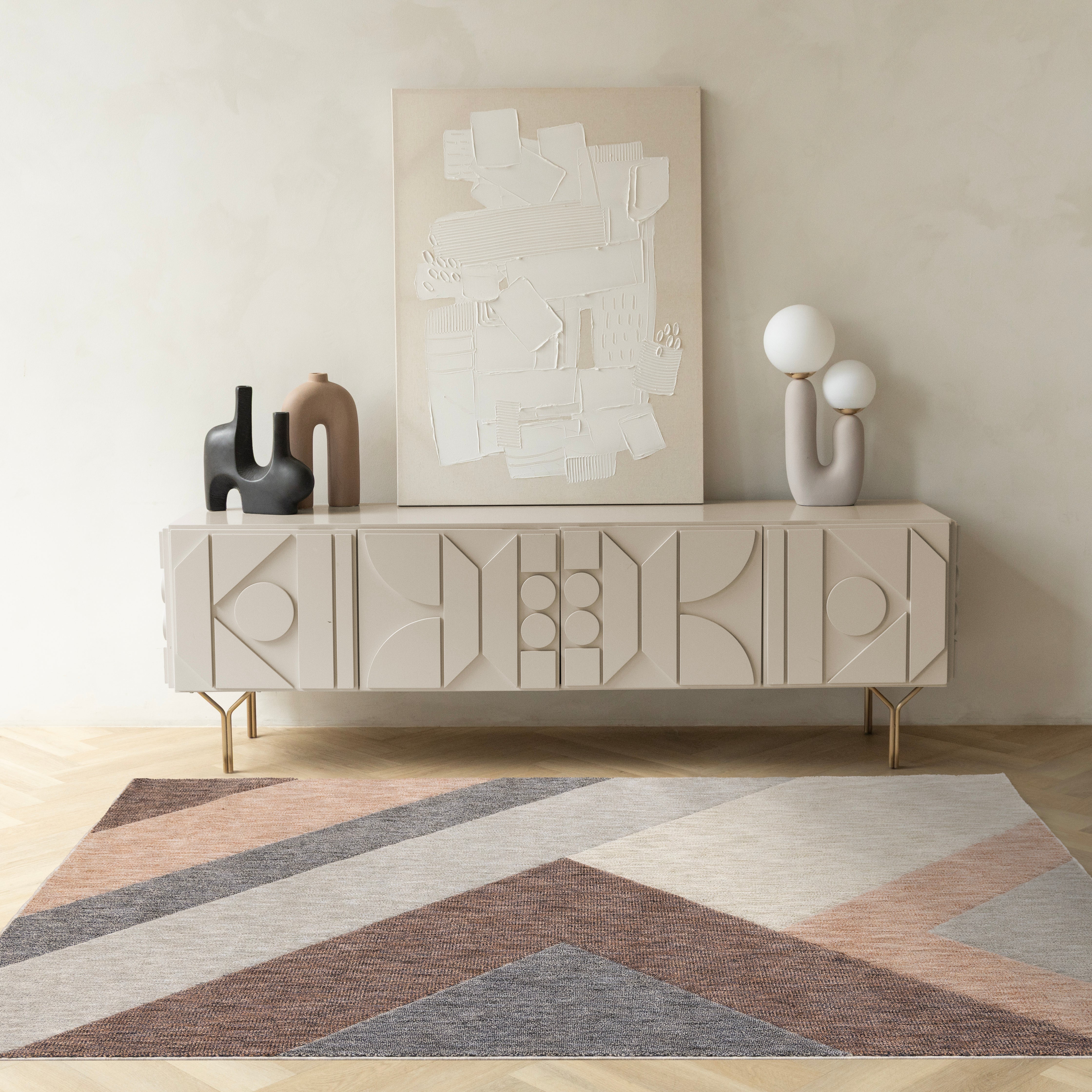 Cora Pink Taupe Geometric Design Rug