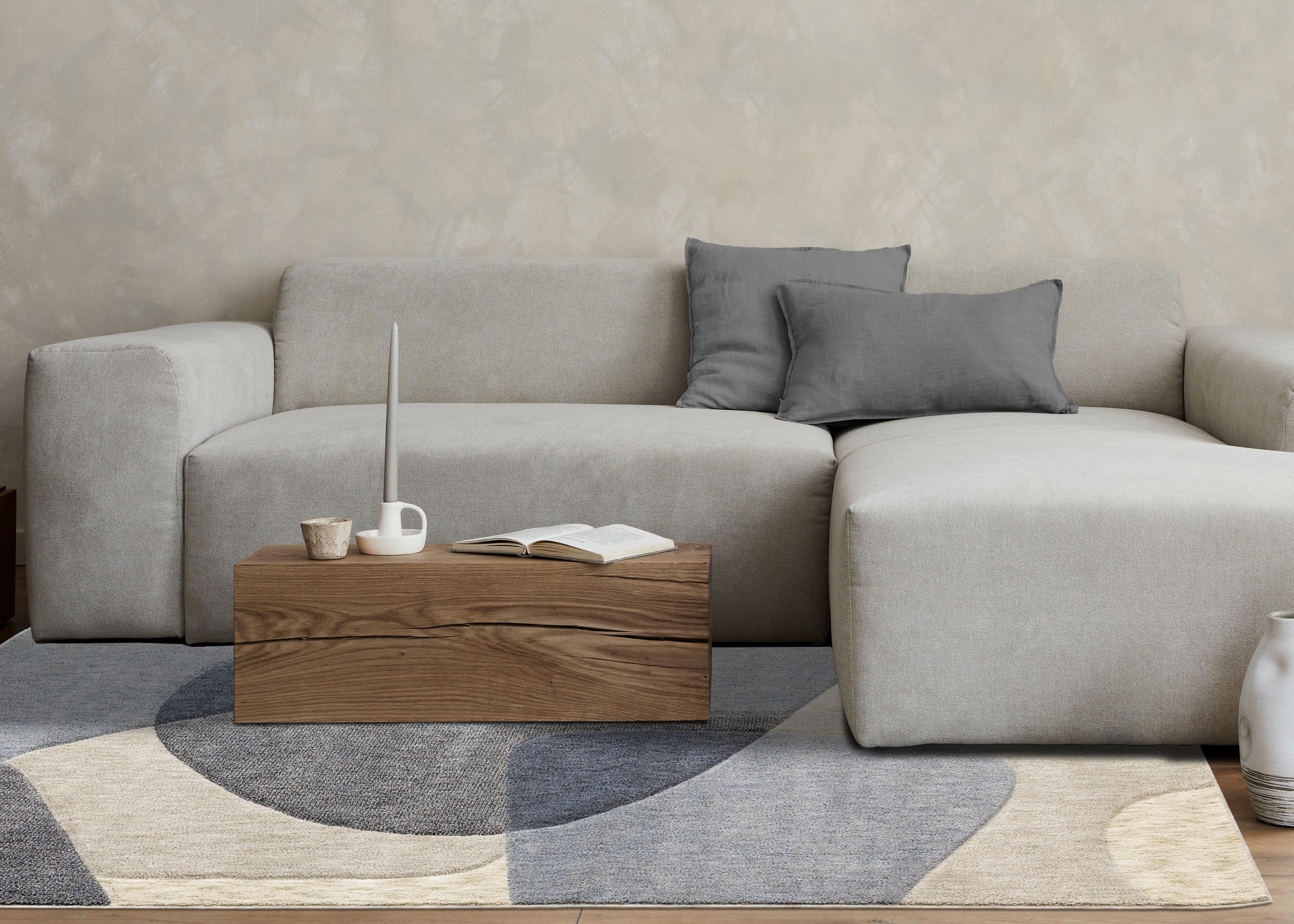 Cora Blue Cream Grey Distressed Curvy Shapes Design Rug