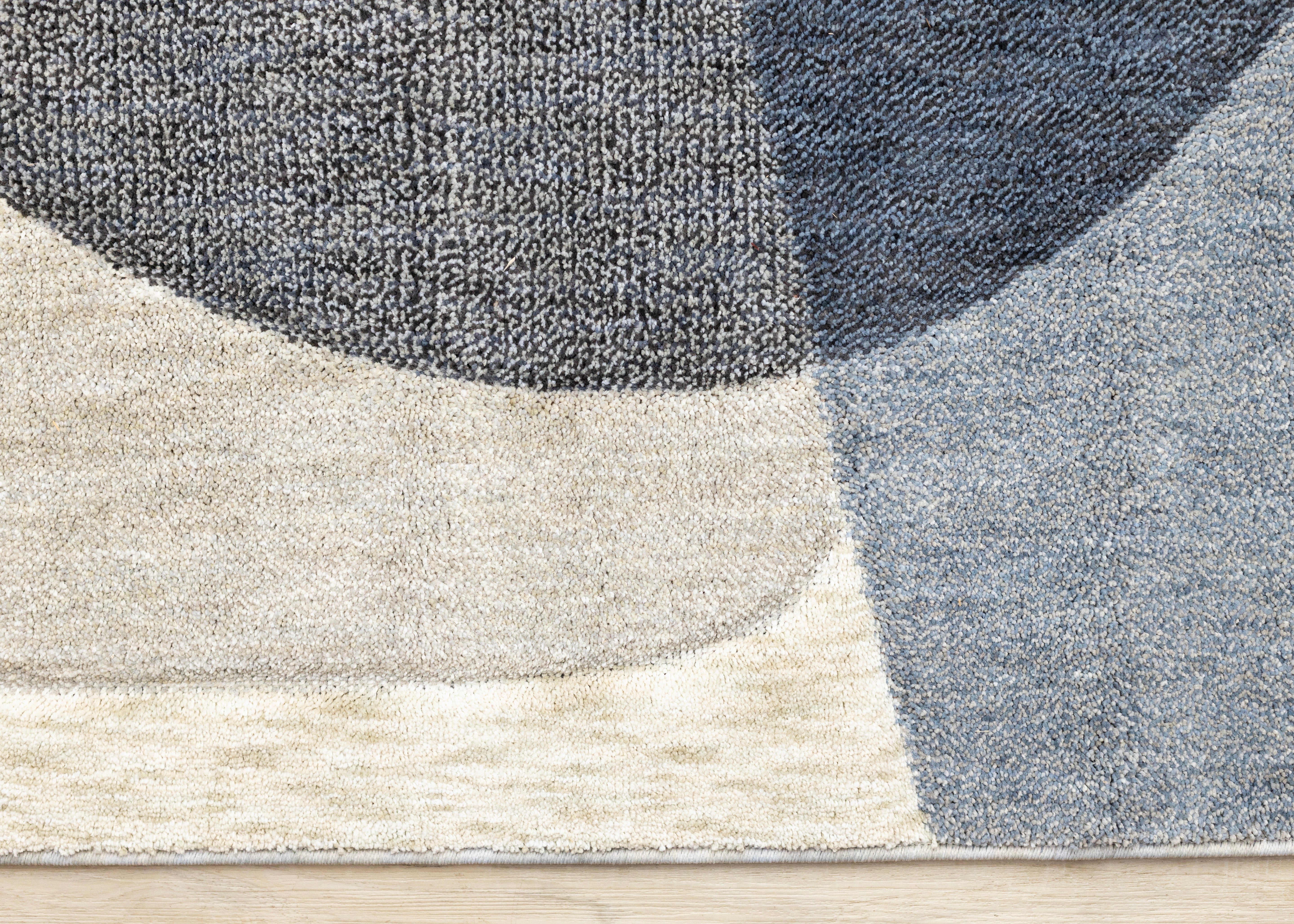 Cora Blue Cream Grey Distressed Curvy Shapes Design Rug
