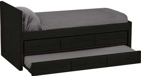 Captain's Bed with Drawers and Trundle, Twin, 39" Headboard and 26" Footboard, By Crate Designs. 4011