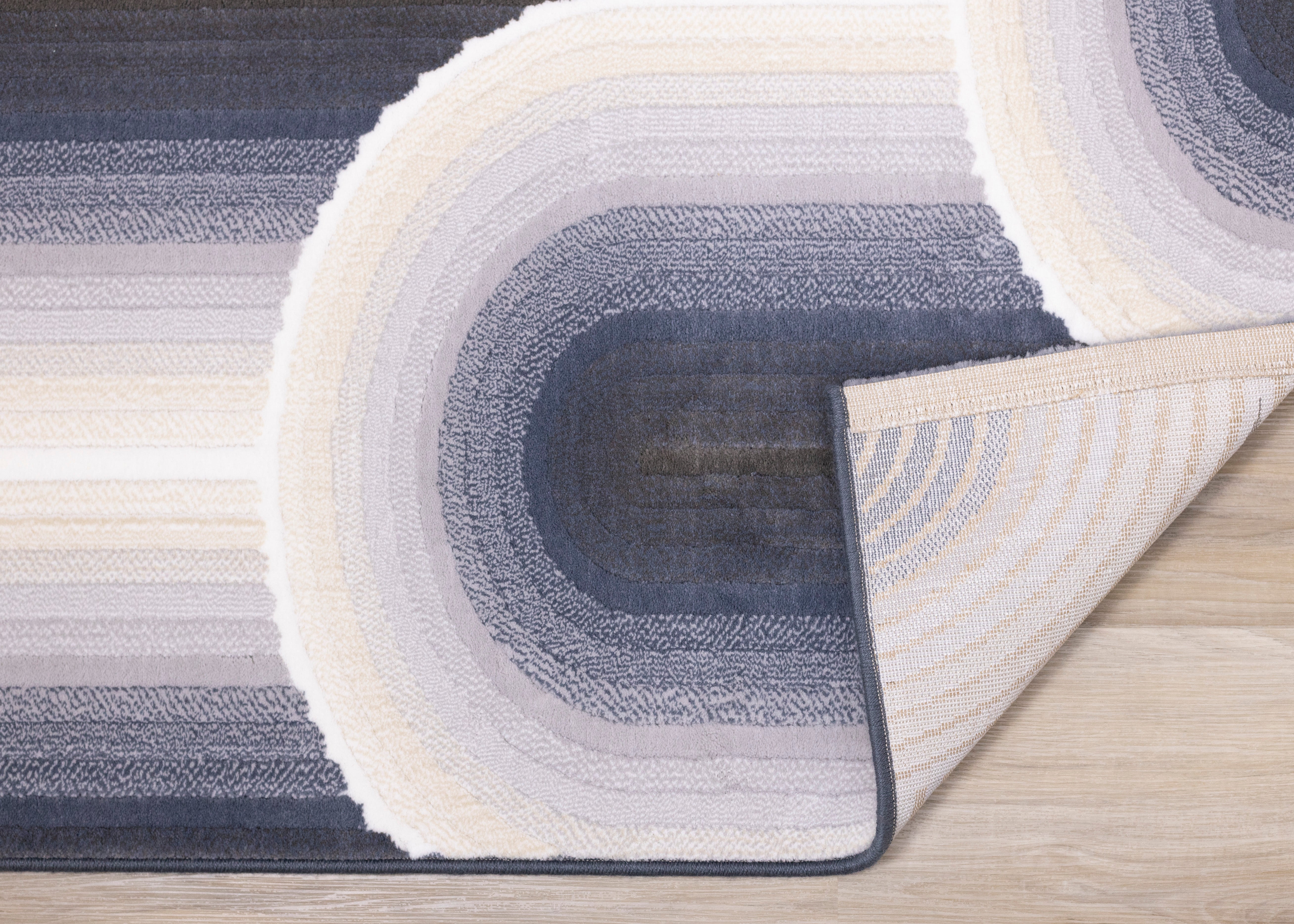 Ella Cream Blue Grey Ombre Geometric Plush Rug