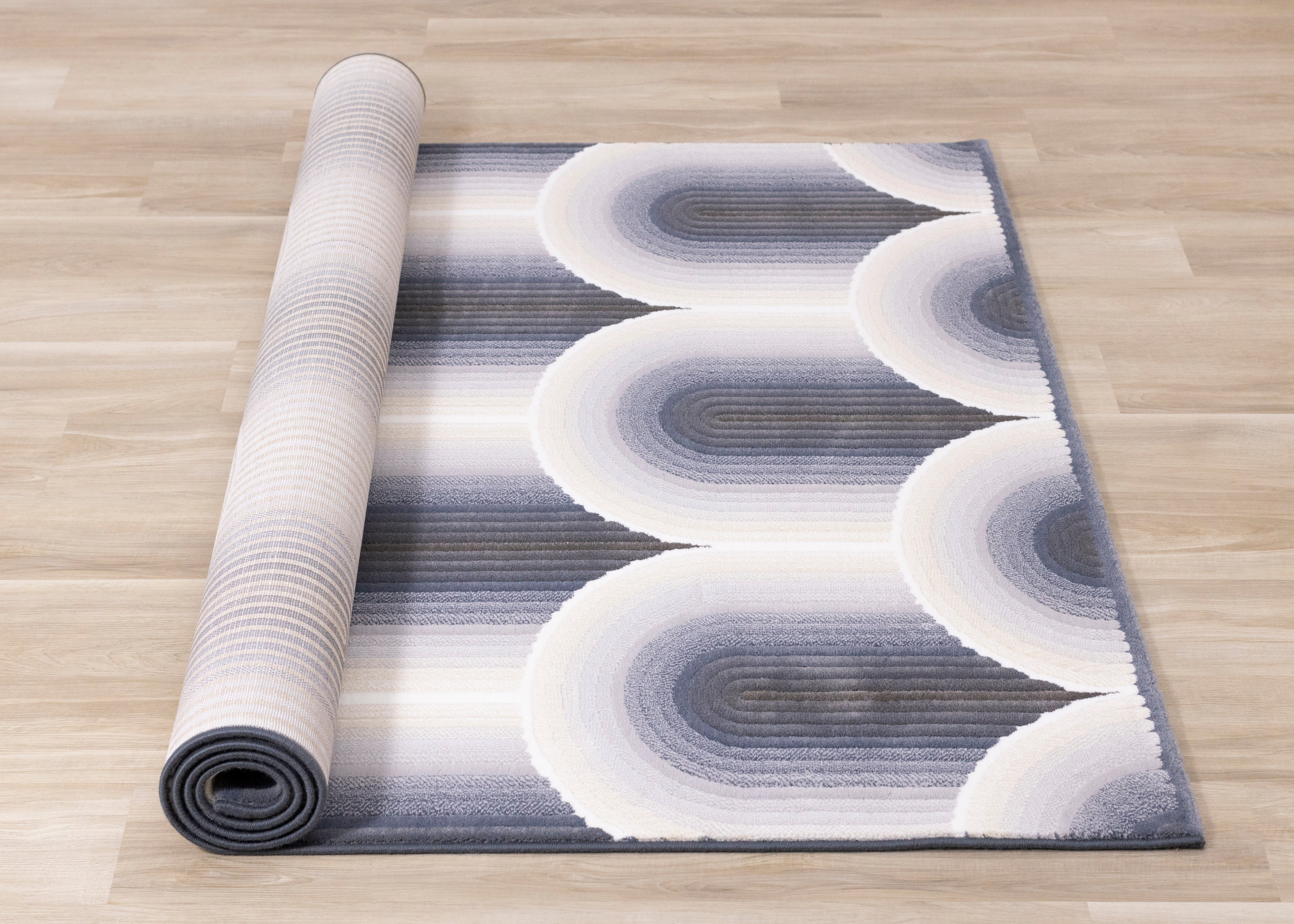 Ella Cream Blue Grey Ombre Geometric Plush Rug