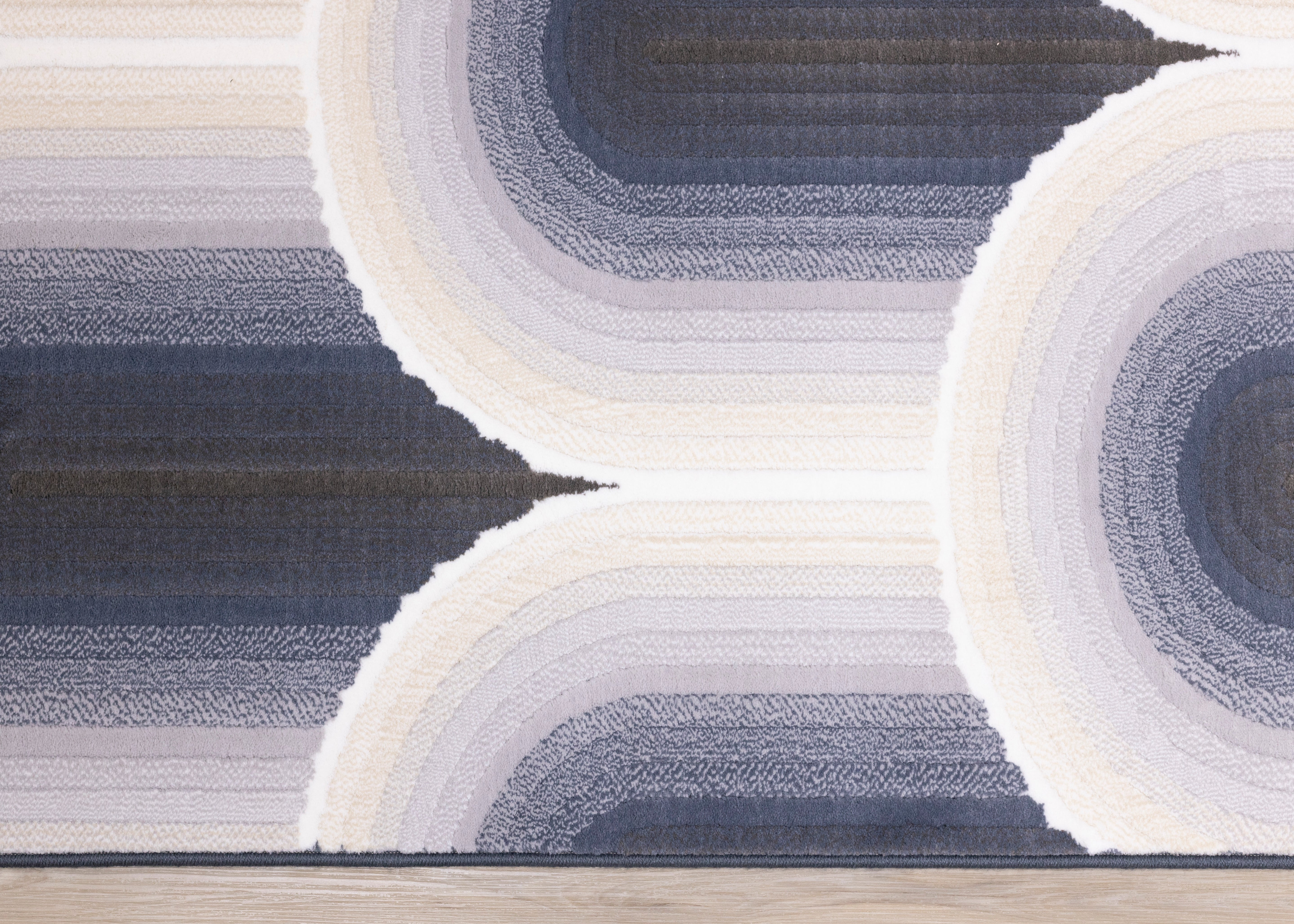 Ella Cream Blue Grey Ombre Geometric Plush Rug